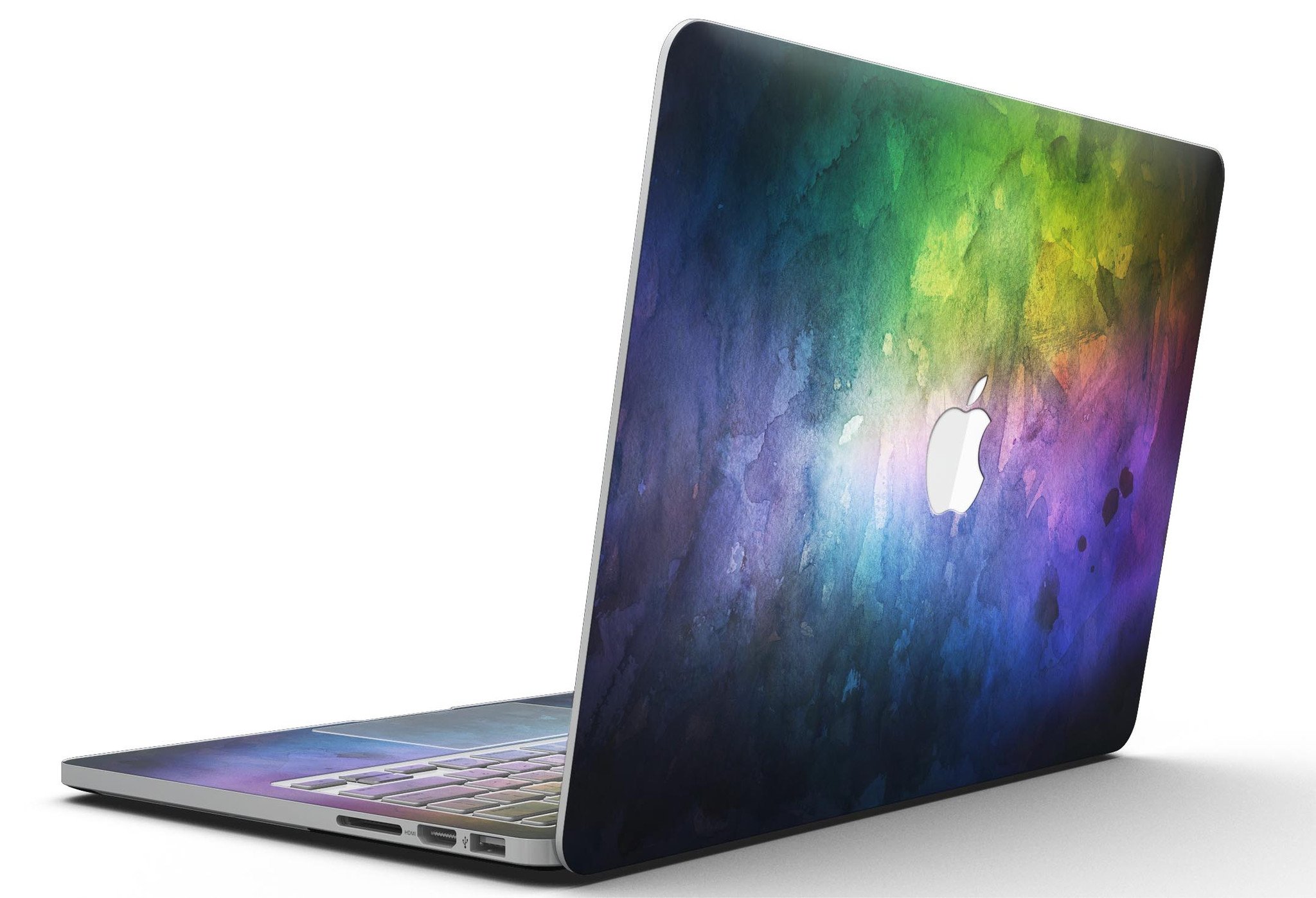 Dark 9711 Absorbed Watercolor Texture skin for MacBook Pro with Retina, showcasing vibrant colors and a sleek design.