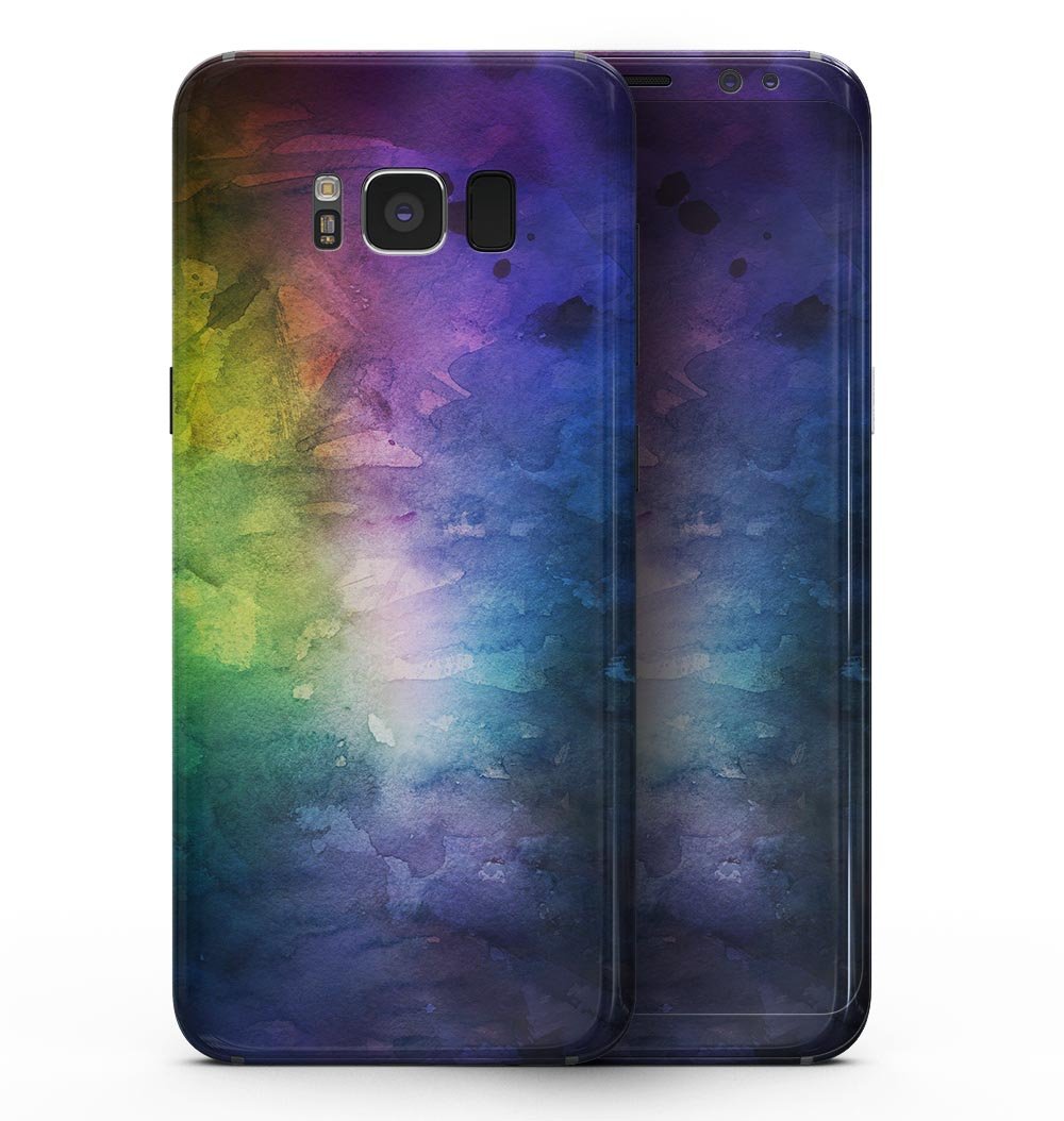 Samsung Galaxy S8 with Dark 9711 Absorbed Watercolor Texture skin, showcasing vibrant colors and sleek design.