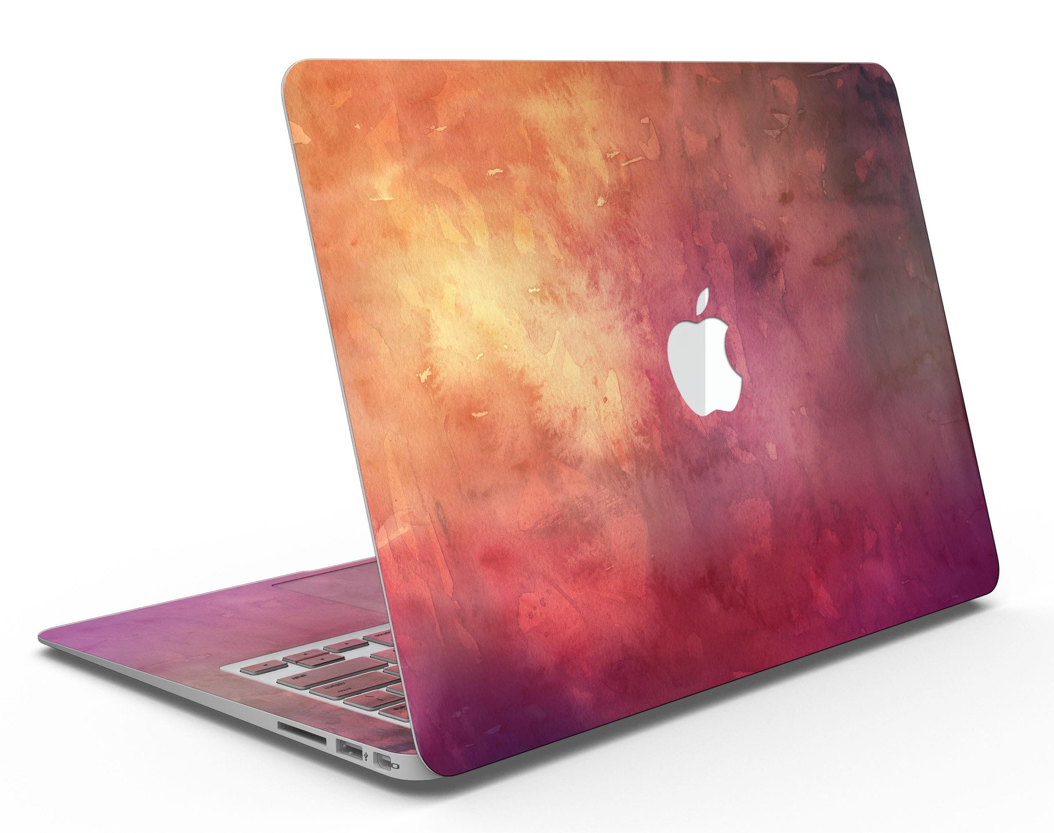 Dark 9797 Absorbed Watercolor Texture MacBook Air Skin Kit showcasing vibrant watercolor design on premium vinyl.