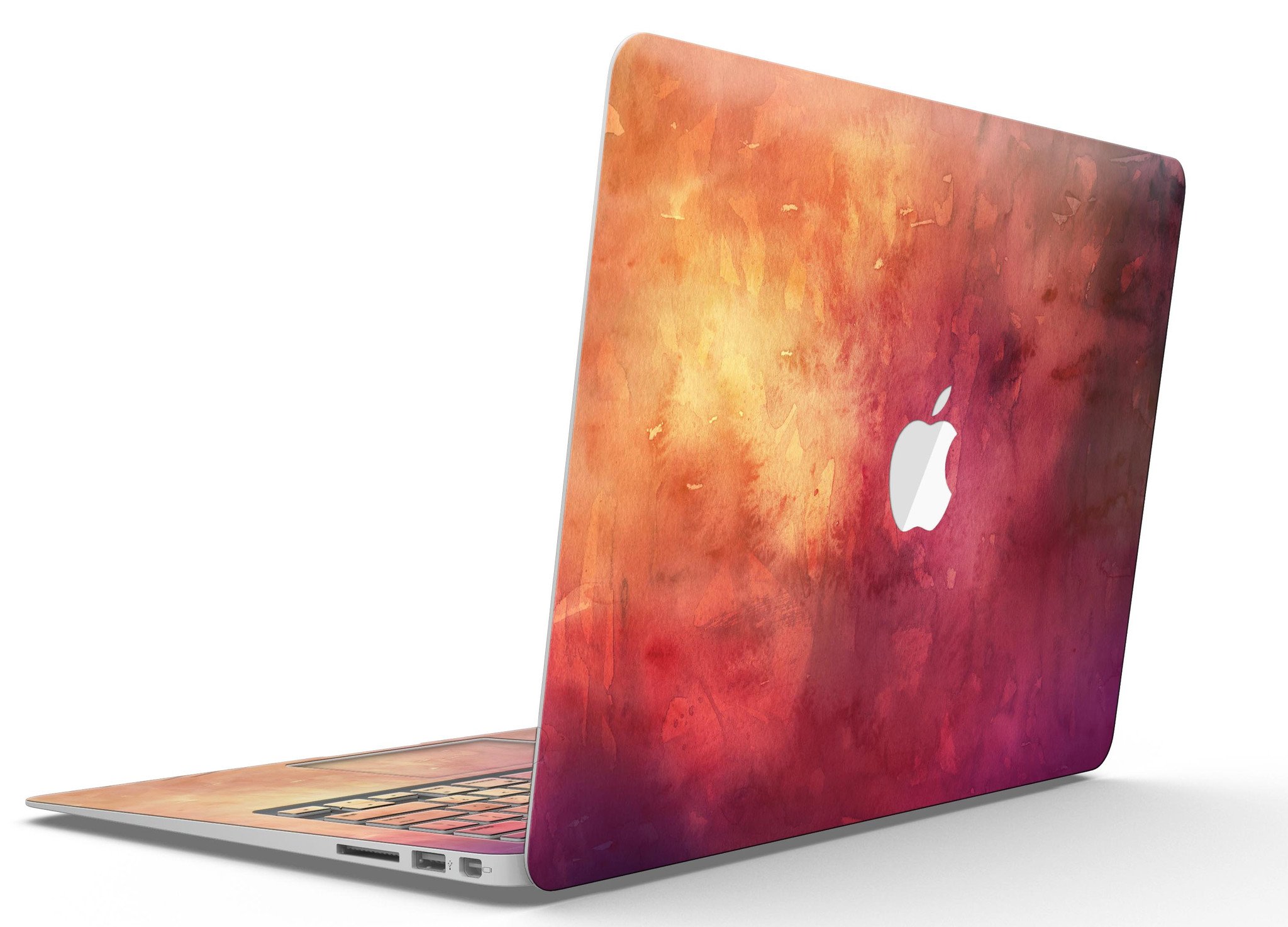 Dark 9797 Absorbed Watercolor Texture MacBook Air Skin Kit showcasing vibrant watercolor design on premium vinyl.