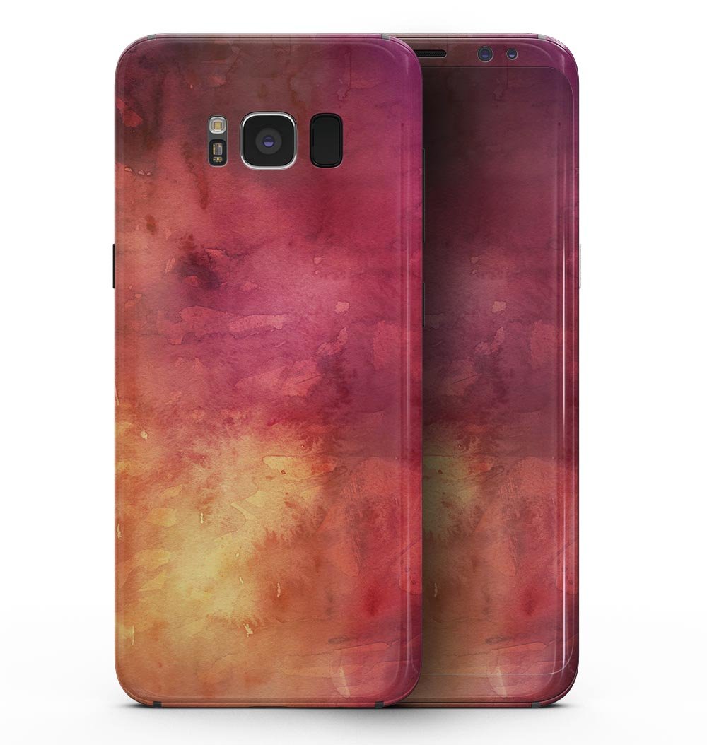 Samsung Galaxy S8 with Dark 9797 Absorbed Watercolor Texture skin, showcasing vibrant colors and artistic design.