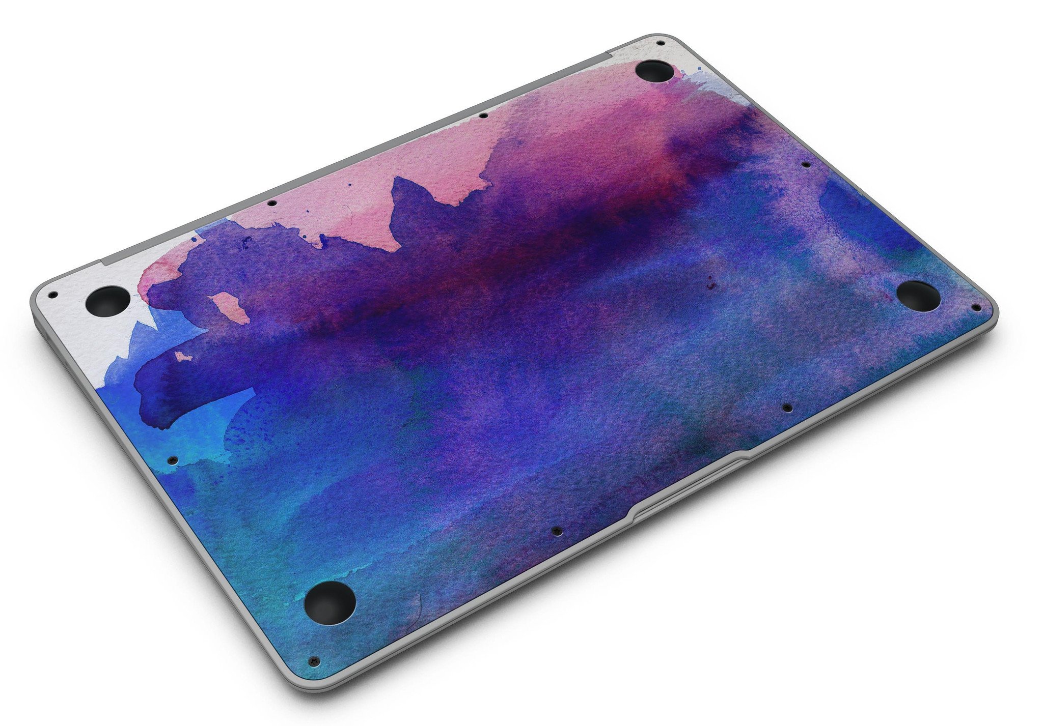 Dark Absorbed Watercolor Texture skin applied on a MacBook Air, showcasing vibrant colors and sleek design.