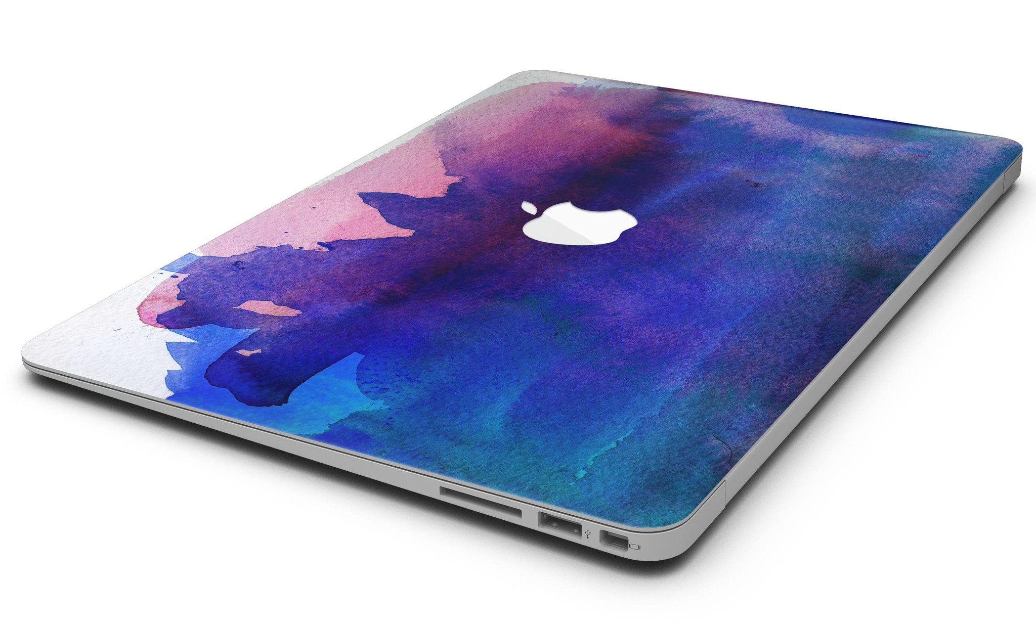 Dark Absorbed Watercolor Texture skin applied on a MacBook Air, showcasing vibrant colors and sleek design.