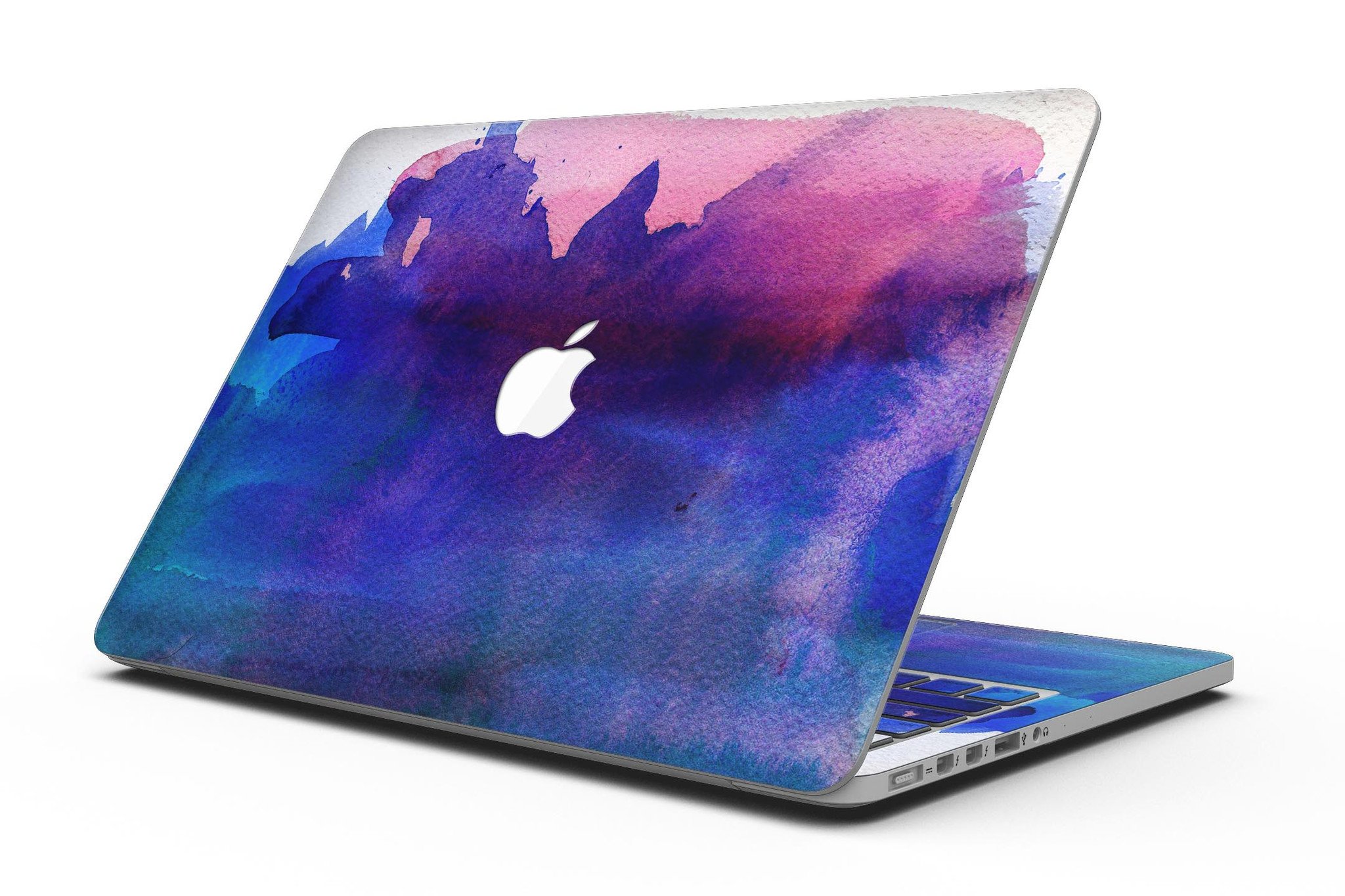 Dark Absorbed Watercolor Texture skin applied to a MacBook Pro with Retina Display, showcasing vibrant colors and sleek design.