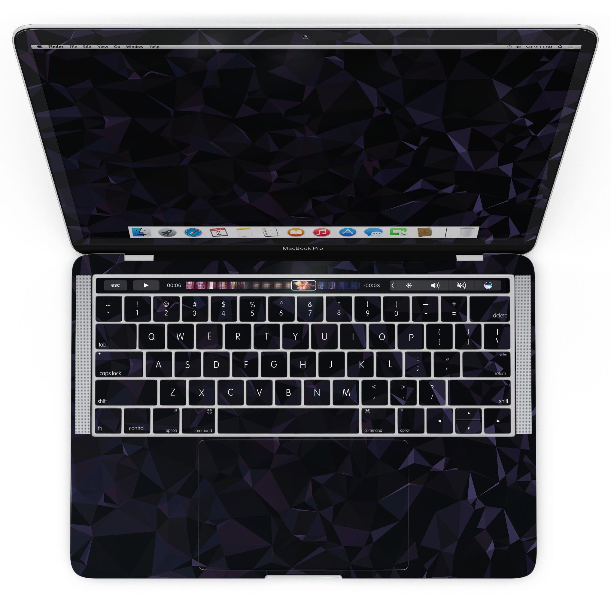 Dark Blue Geometric V21 skin kit for MacBook Pro with Touch Bar, showcasing a stylish geometric design on premium vinyl.