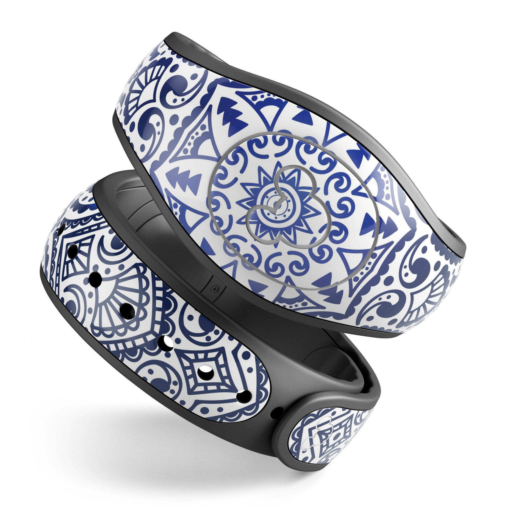 Dark Blue Indian Ornament decal skin wrap kit for Disney Magic Band, showcasing intricate design and vibrant colors.