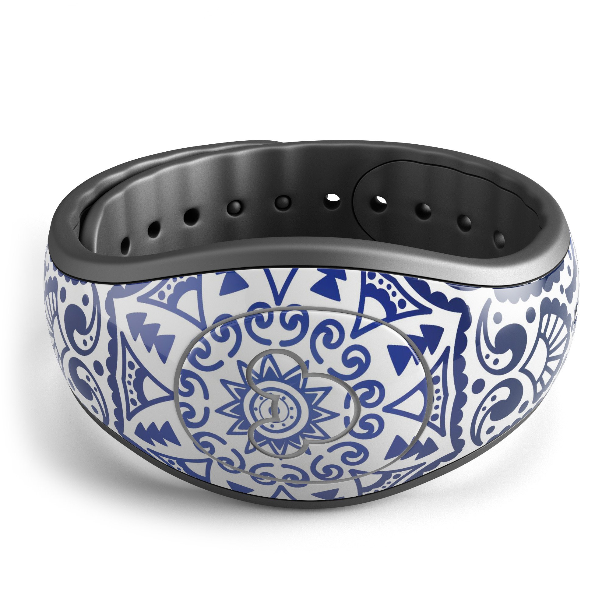 Dark Blue Indian Ornament decal skin wrap kit for Disney Magic Band, showcasing intricate design and vibrant colors.