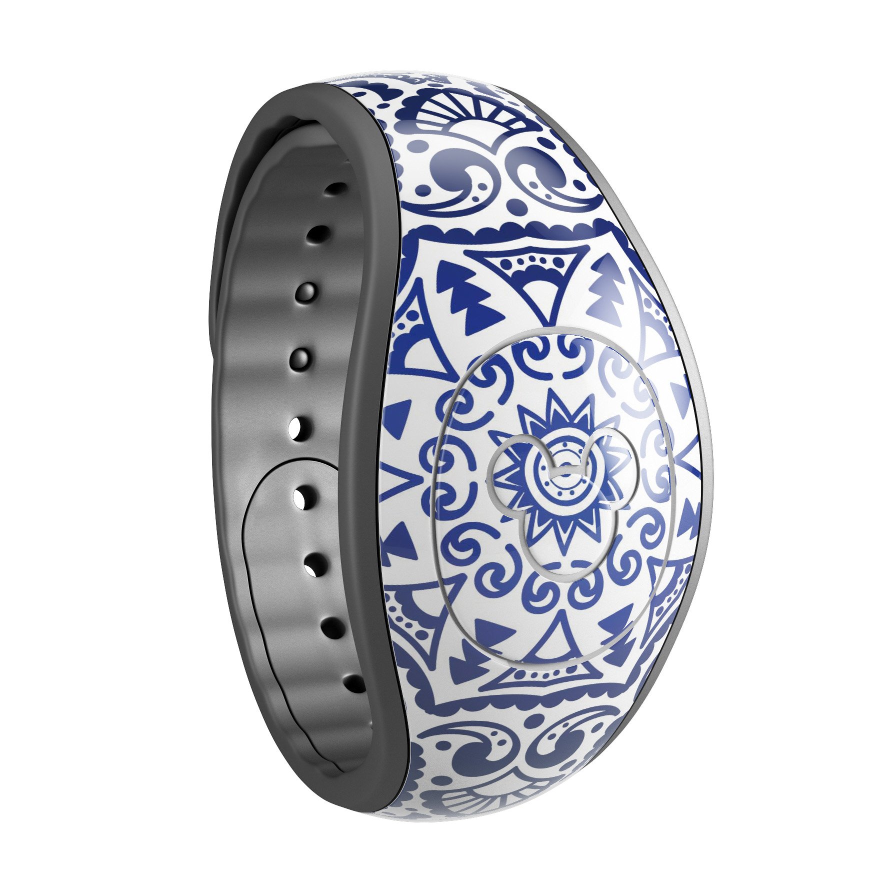 Dark Blue Indian Ornament decal skin wrap kit for Disney Magic Band, showcasing intricate design and vibrant colors.