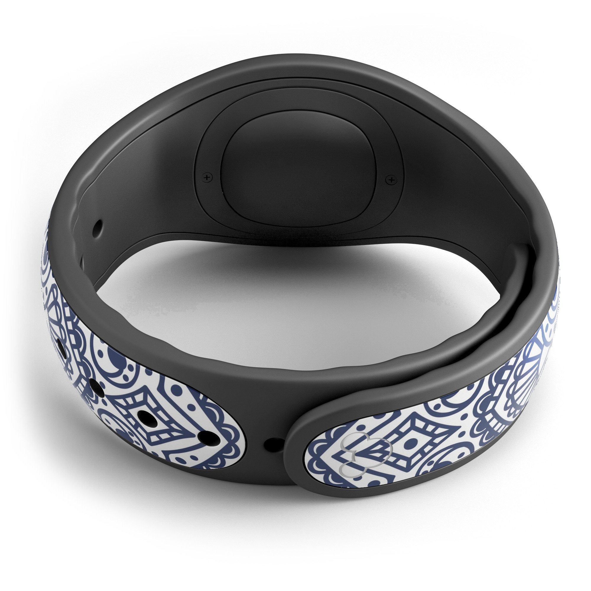 Dark Blue Indian Ornament decal skin wrap kit for Disney Magic Band, showcasing intricate design and vibrant colors.