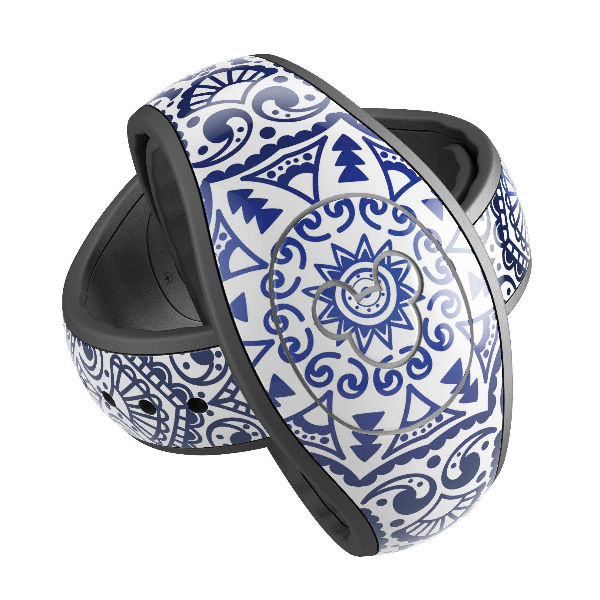 Dark Blue Indian Ornament decal skin wrap kit for Disney Magic Band, showcasing intricate design and vibrant colors.