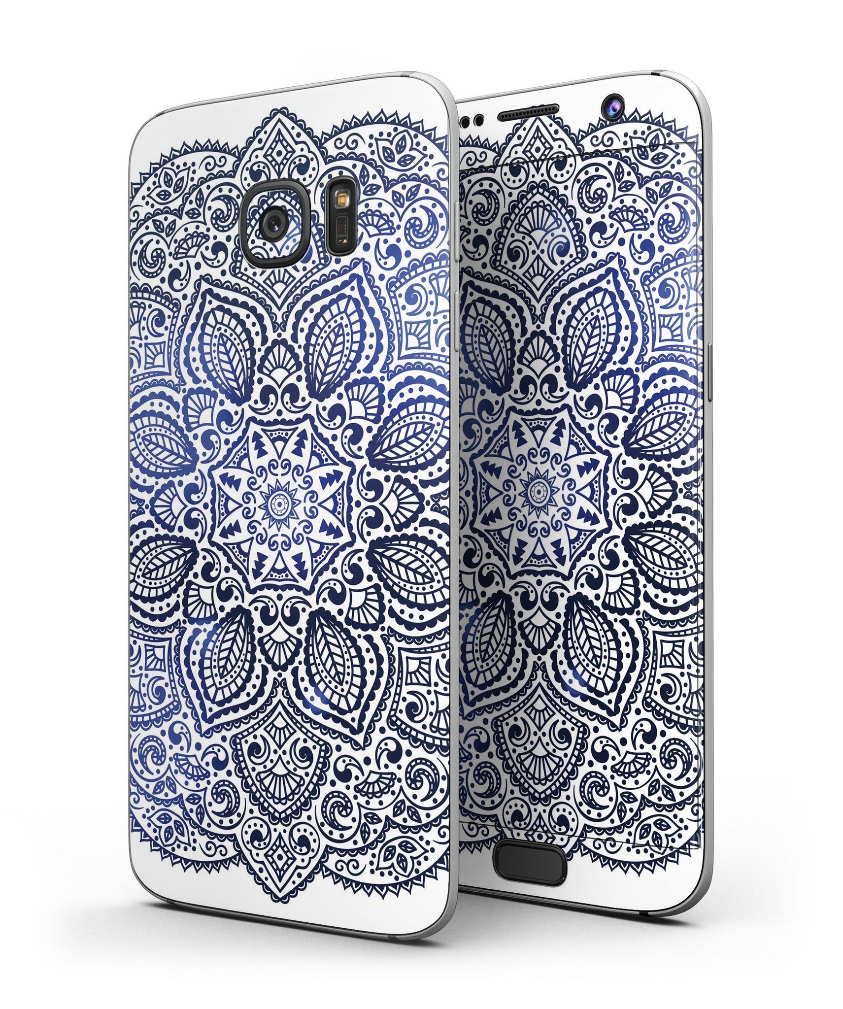 Dark Blue Indian Ornament skin kit for Samsung Galaxy S7 and S7 Edge, showcasing vibrant design and premium vinyl material.