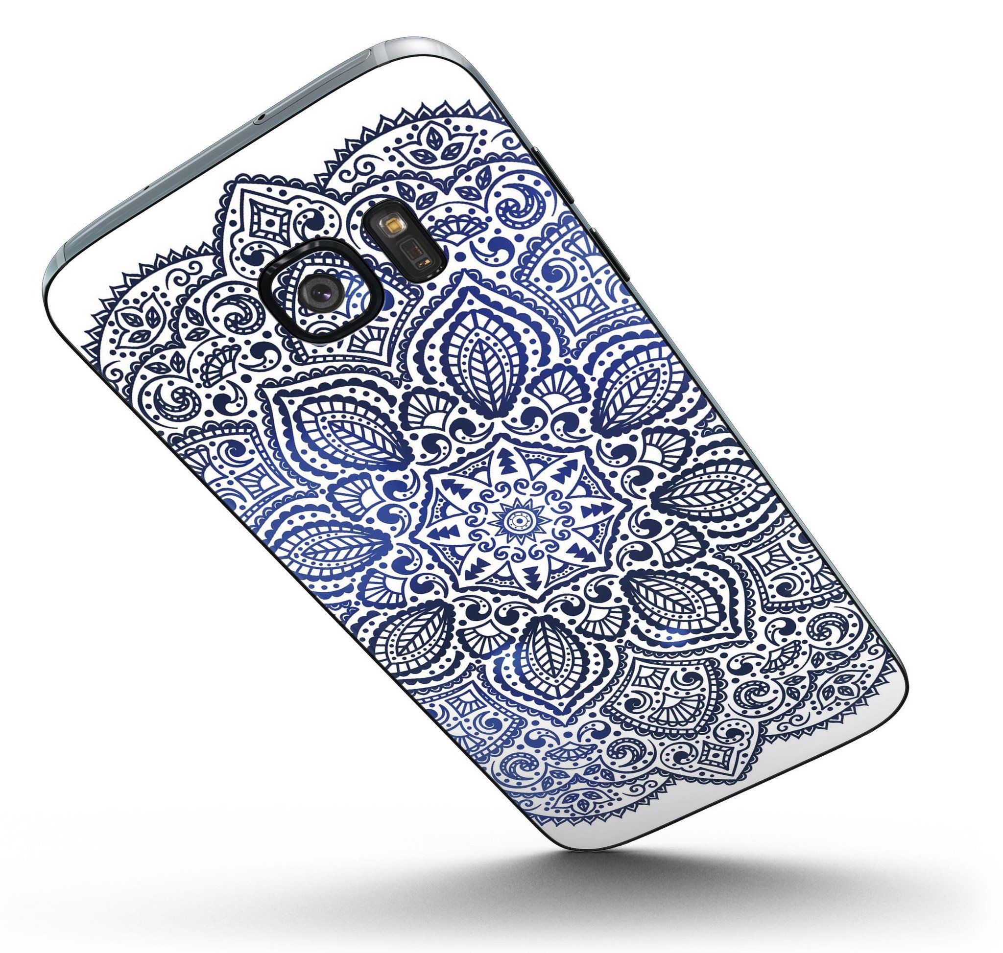 Dark Blue Indian Ornament skin kit for Samsung Galaxy S7 and S7 Edge, showcasing vibrant design and premium vinyl material.