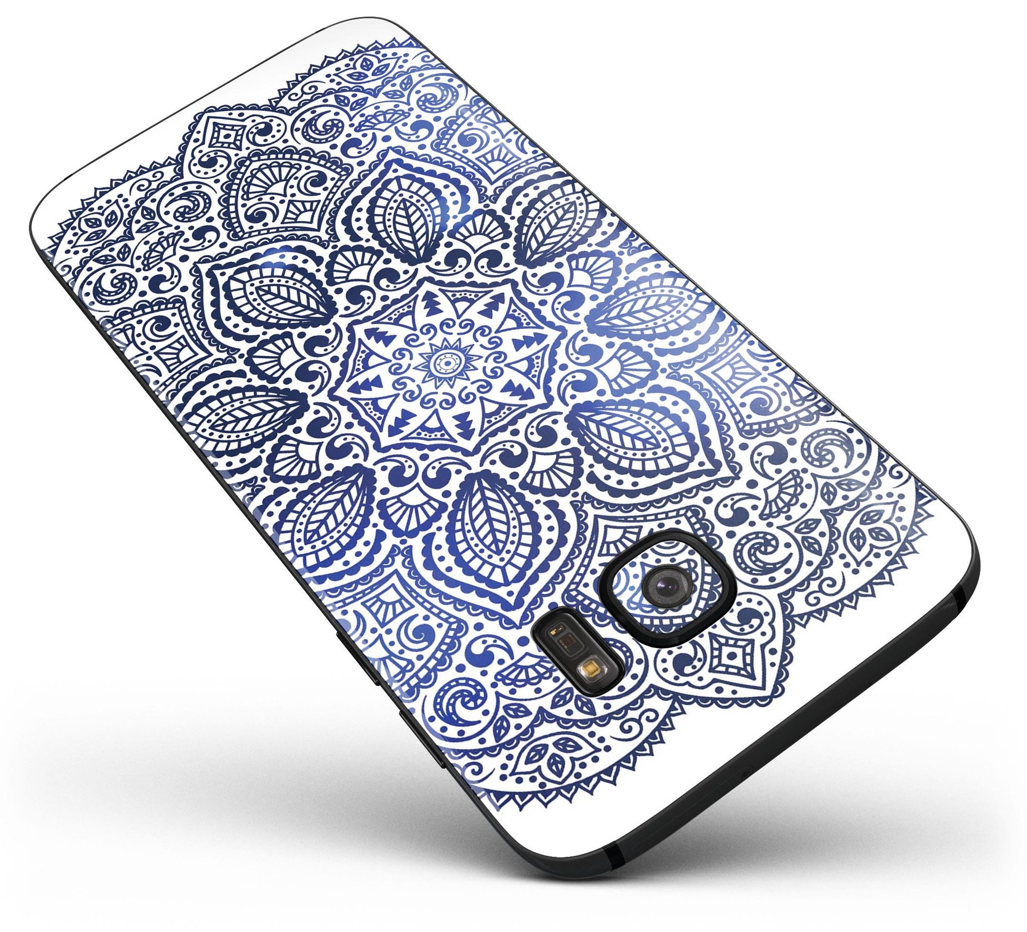 Dark Blue Indian Ornament skin kit for Samsung Galaxy S7 and S7 Edge, showcasing vibrant design and premium vinyl material.