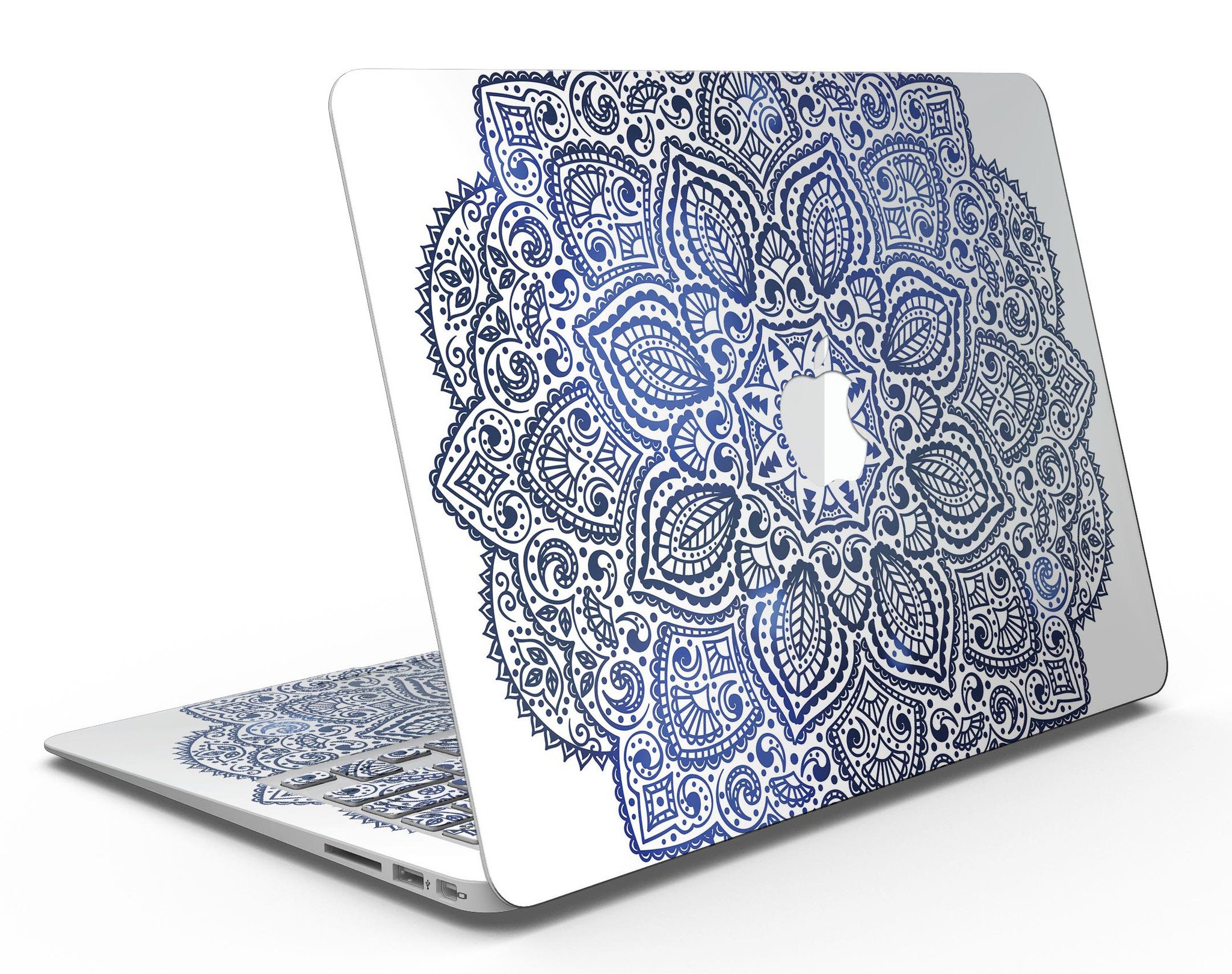 Dark Blue Indian Ornament skin for MacBook Air, showcasing intricate design and premium vinyl material.