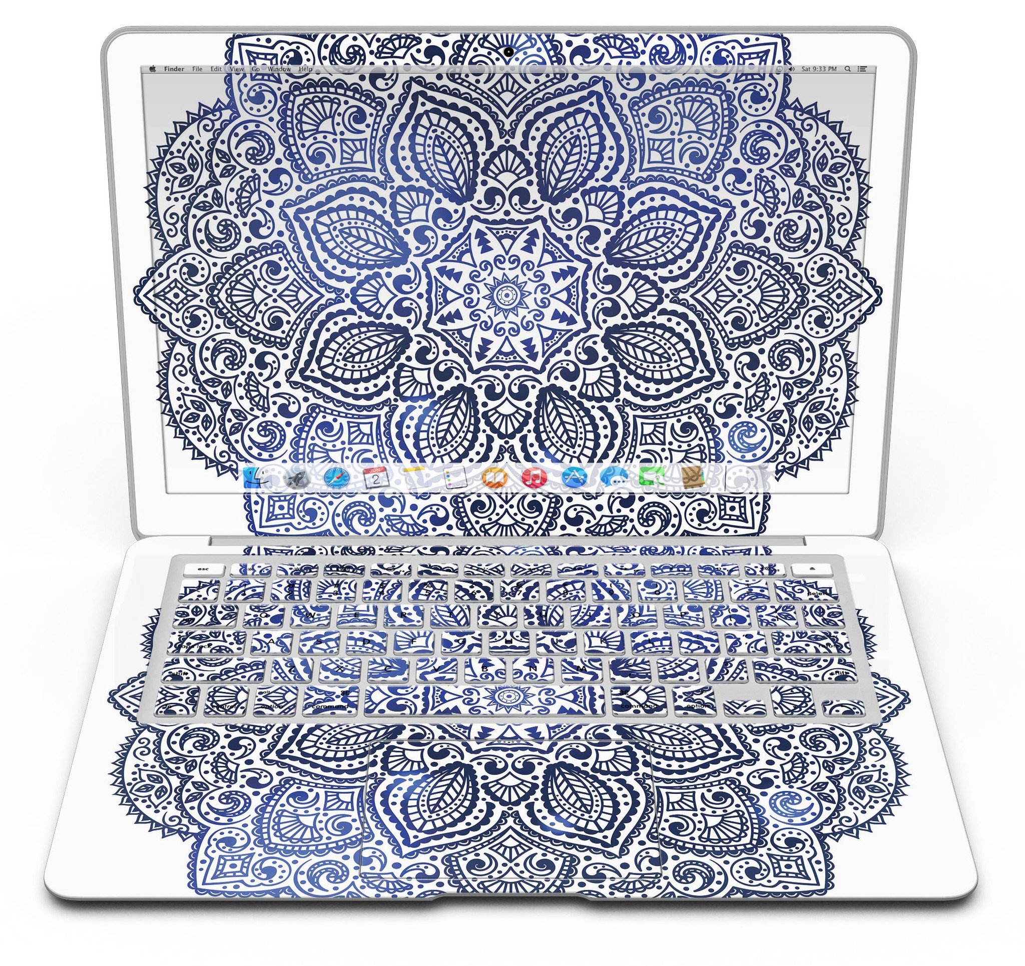 Dark Blue Indian Ornament skin for MacBook Air, showcasing intricate design and premium vinyl material.