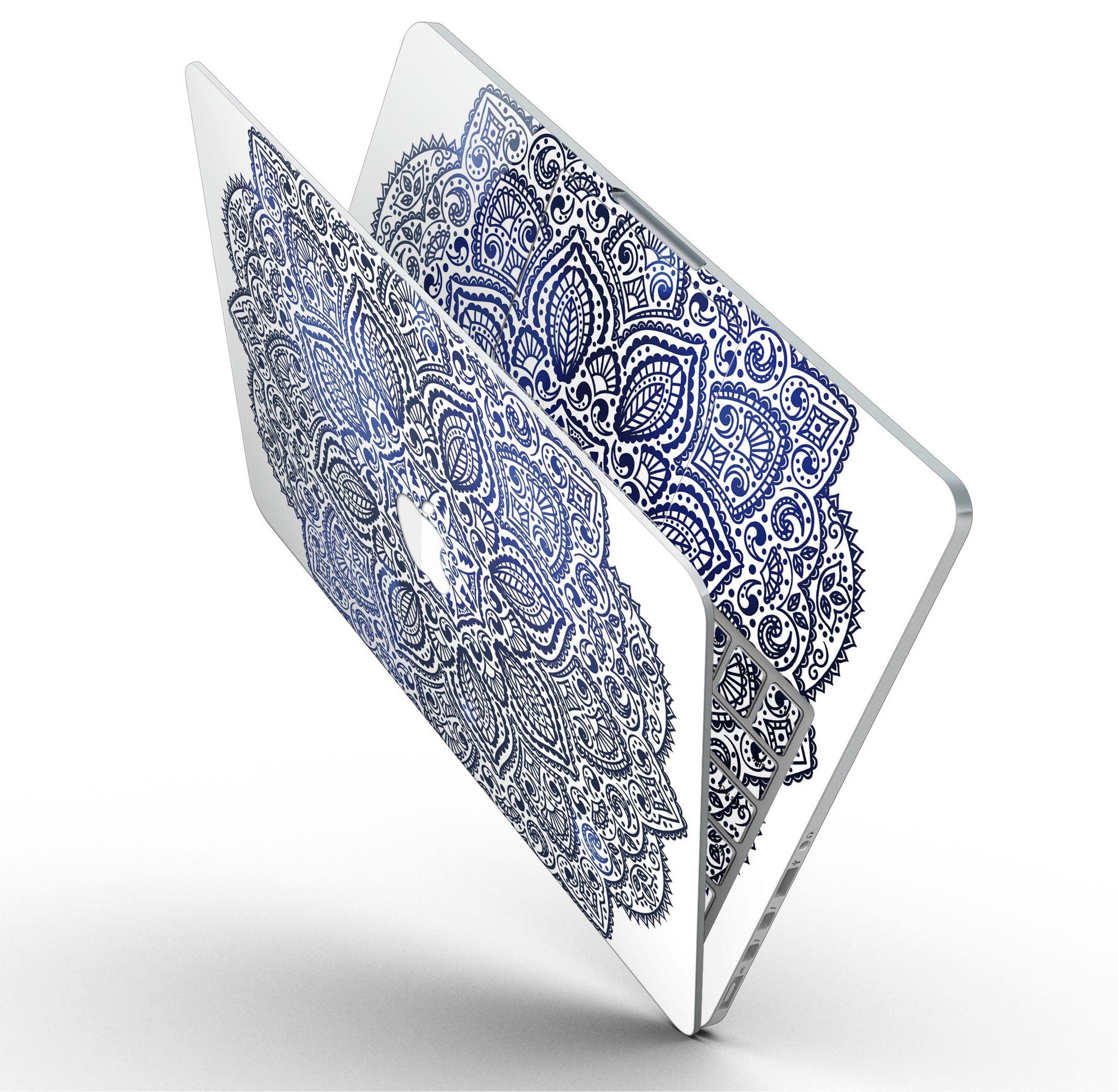 Dark Blue Indian Ornament skin for MacBook Pro with Retina Display, showcasing intricate patterns and vibrant colors.