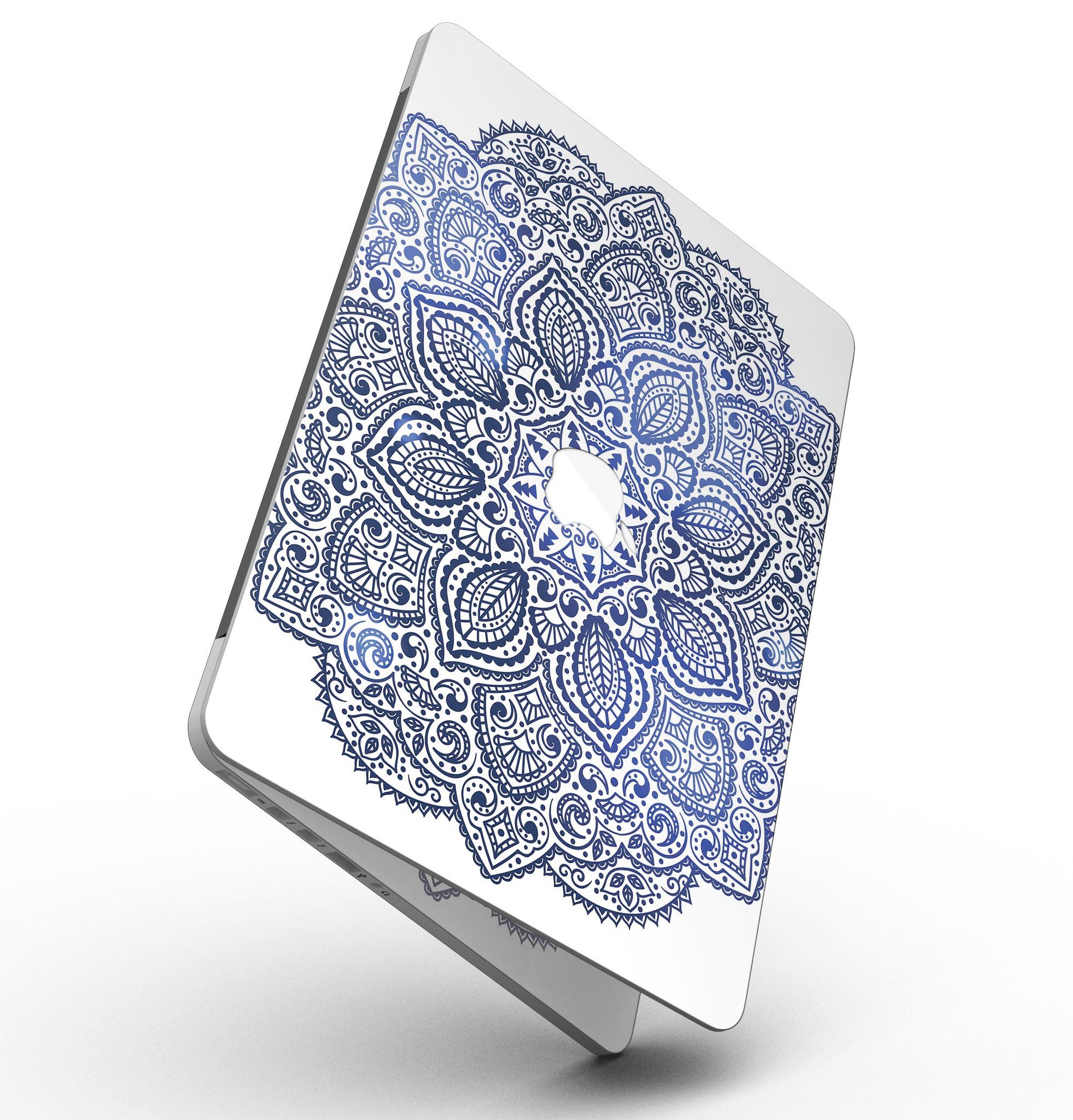 Dark Blue Indian Ornament skin for MacBook Pro with Retina Display, showcasing intricate patterns and vibrant colors.