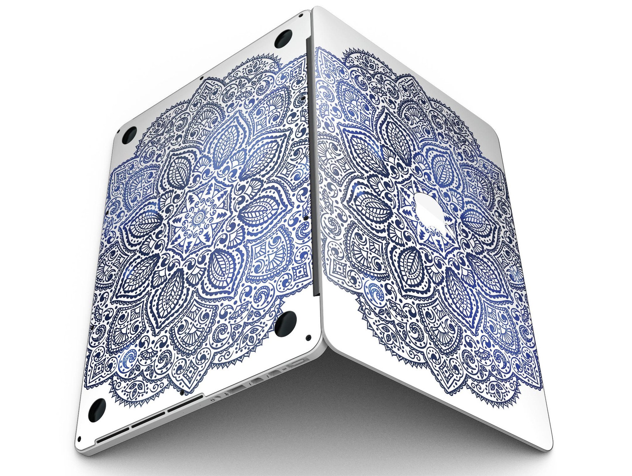 Dark Blue Indian Ornament skin for MacBook Pro with Retina Display, showcasing intricate patterns and vibrant colors.