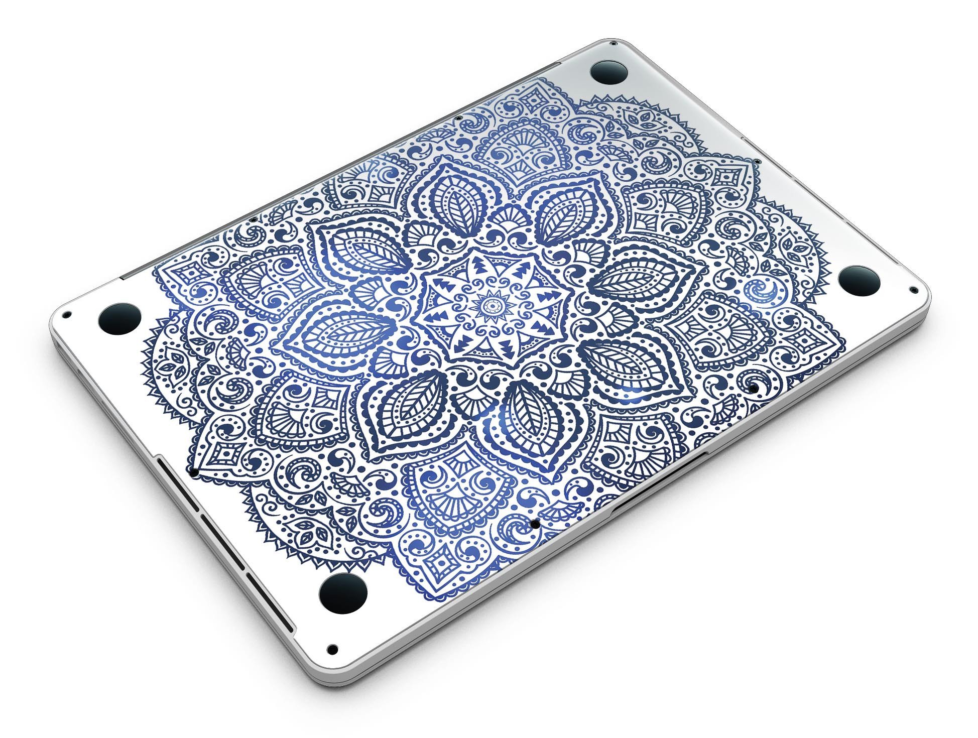 Dark Blue Indian Ornament skin for MacBook Pro with Retina Display, showcasing intricate patterns and vibrant colors.