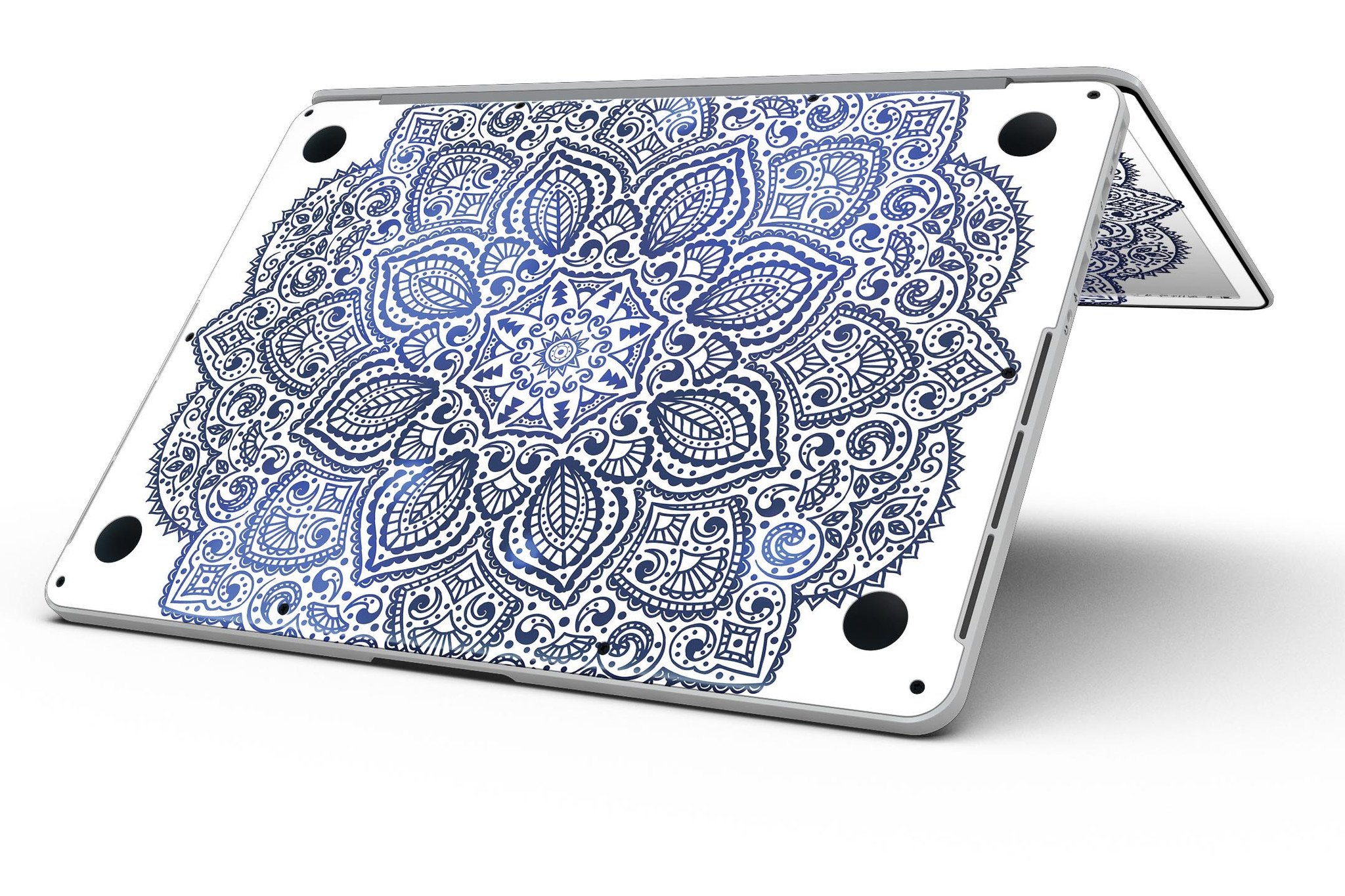 Dark Blue Indian Ornament skin for MacBook Pro with Retina Display, showcasing intricate patterns and vibrant colors.