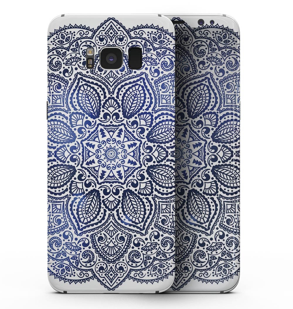 Dark Blue Indian Ornament skin for Samsung Galaxy S8, showcasing intricate design and full-body coverage.