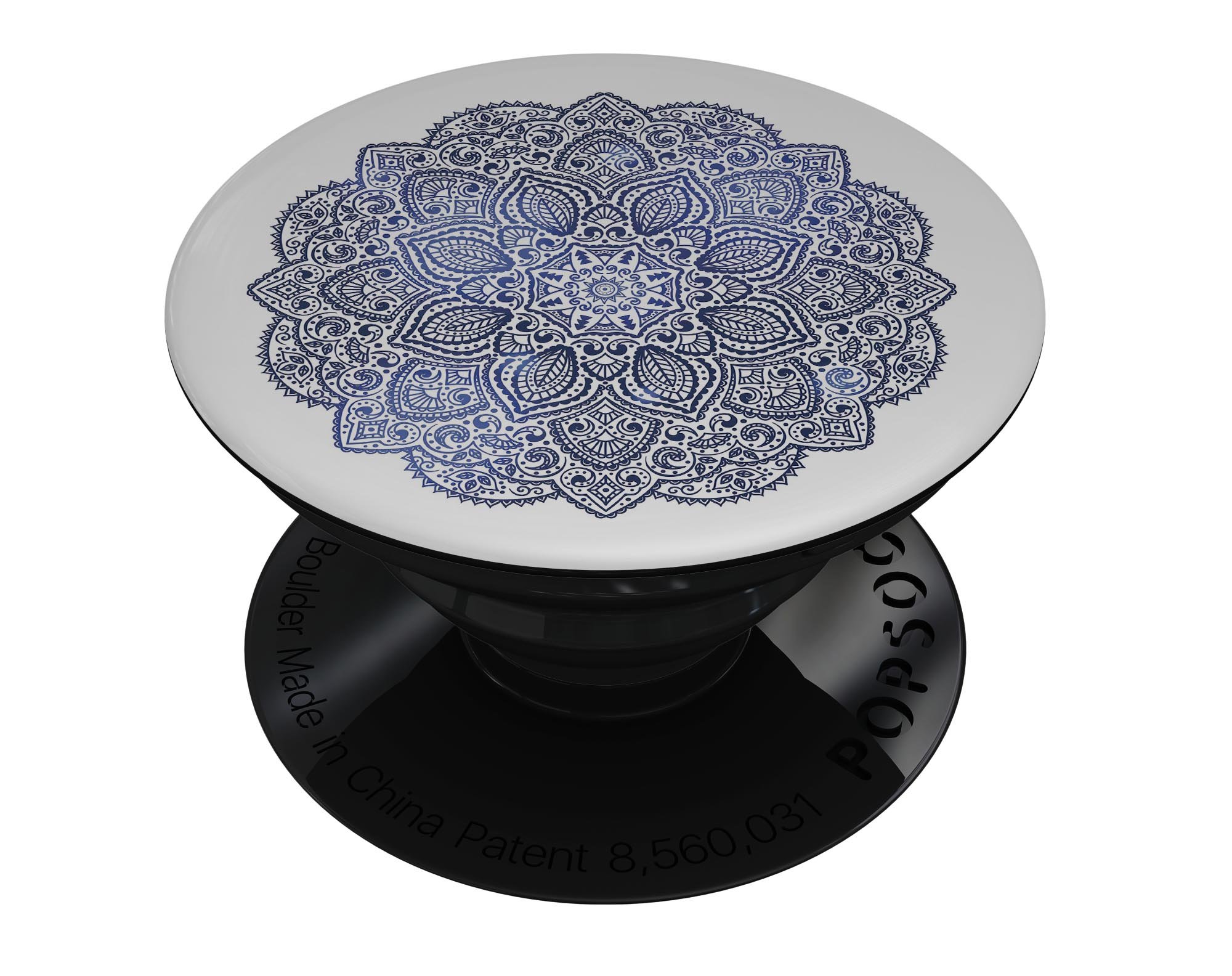 Dark Blue Indian Ornament Skin Kit for PopSockets featuring intricate patterns and vibrant colors on a premium vinyl material.