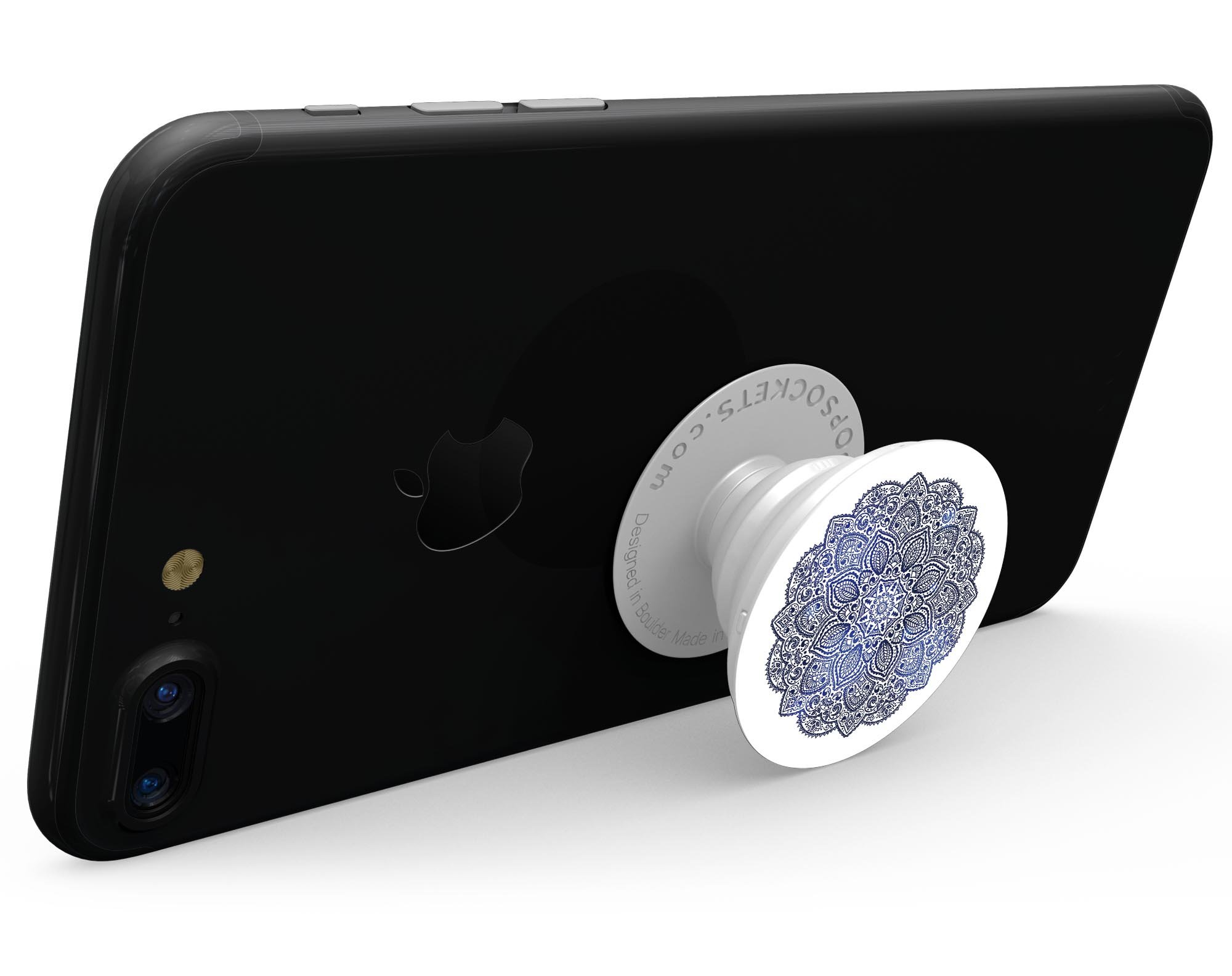 Dark Blue Indian Ornament Skin Kit for PopSockets featuring intricate patterns and vibrant colors on a premium vinyl material.