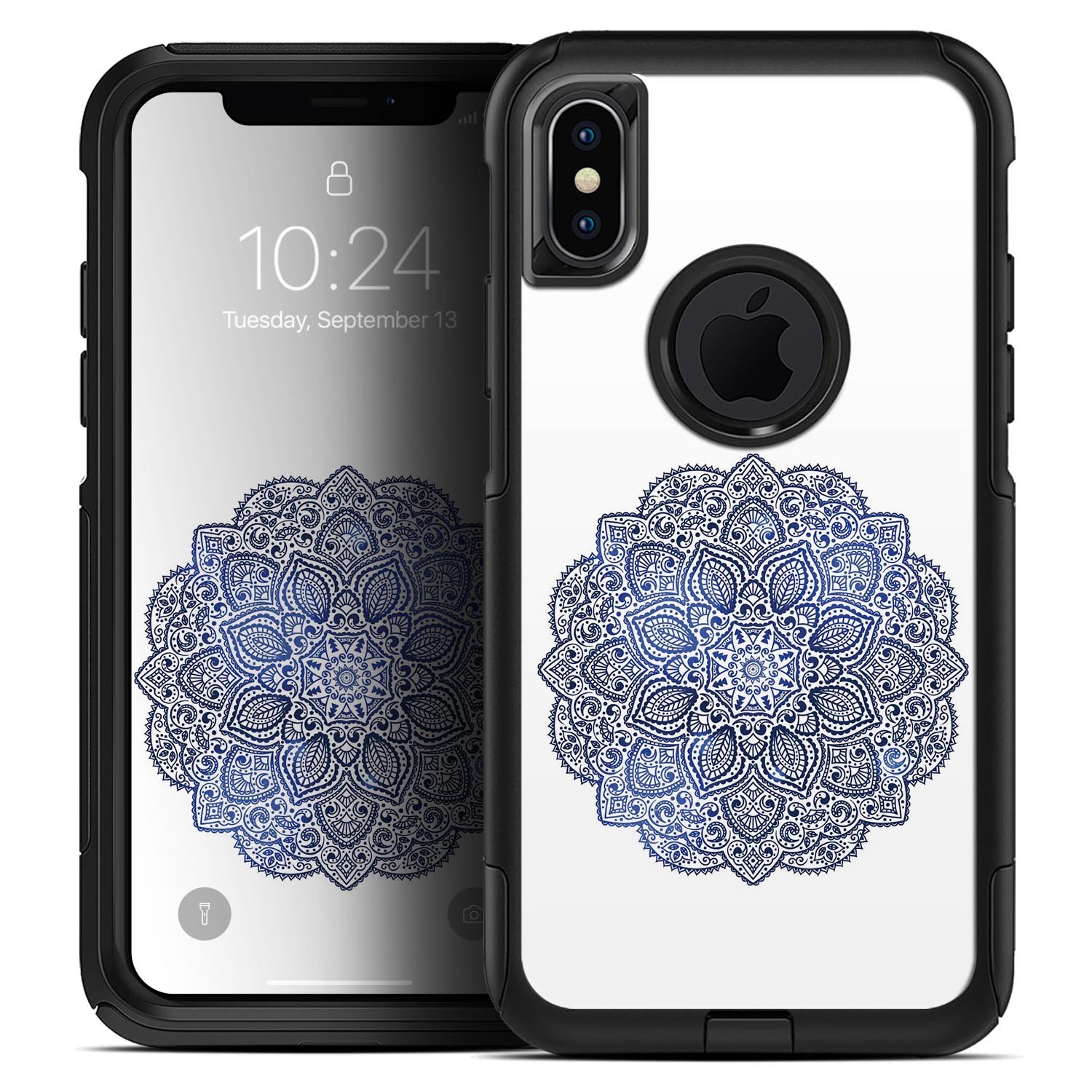 Dark Blue Indian Ornament Skin Kit for iPhone OtterBox cases, showcasing intricate design and premium quality.