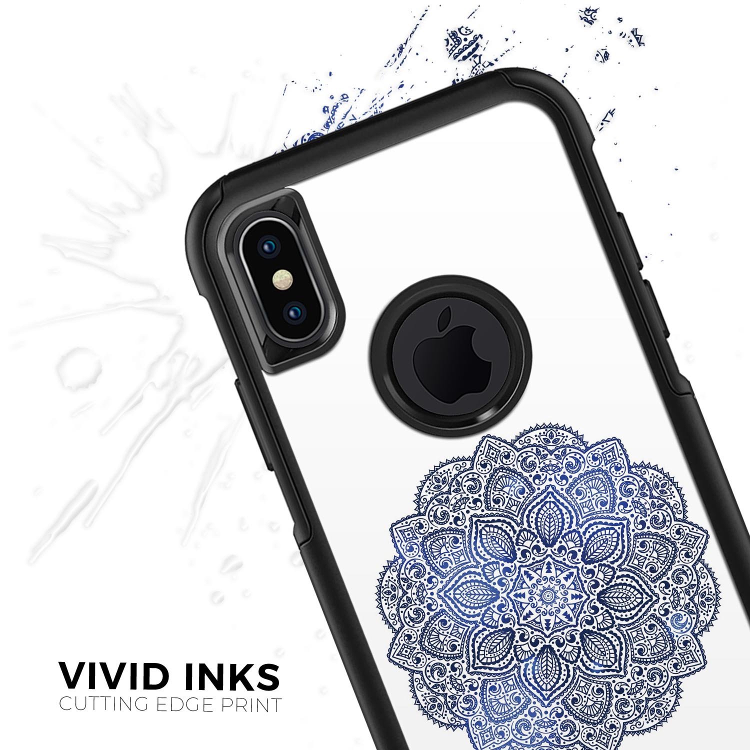 Dark Blue Indian Ornament Skin Kit for iPhone OtterBox cases, showcasing intricate design and premium quality.