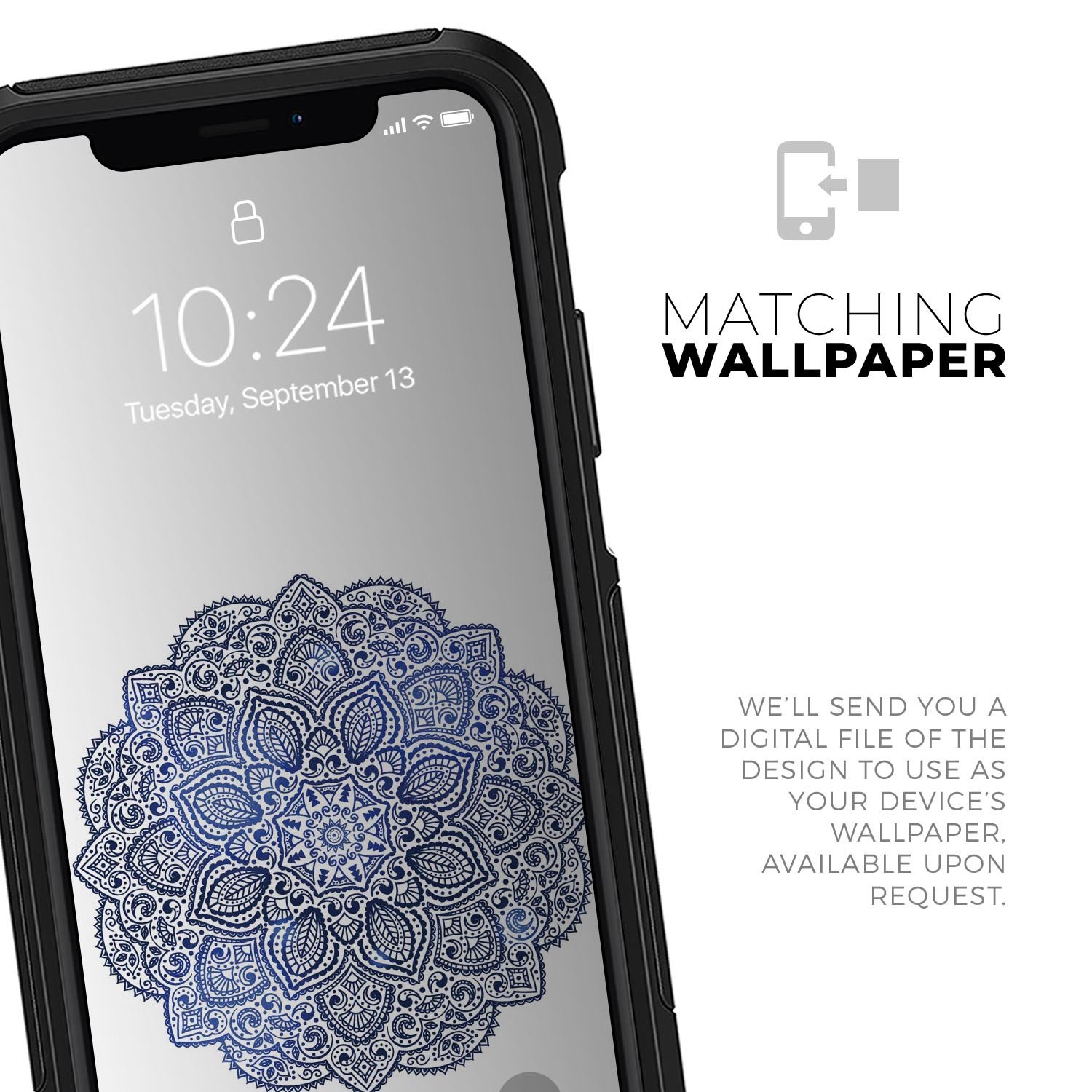 Dark Blue Indian Ornament Skin Kit for iPhone OtterBox cases, showcasing intricate design and premium quality.