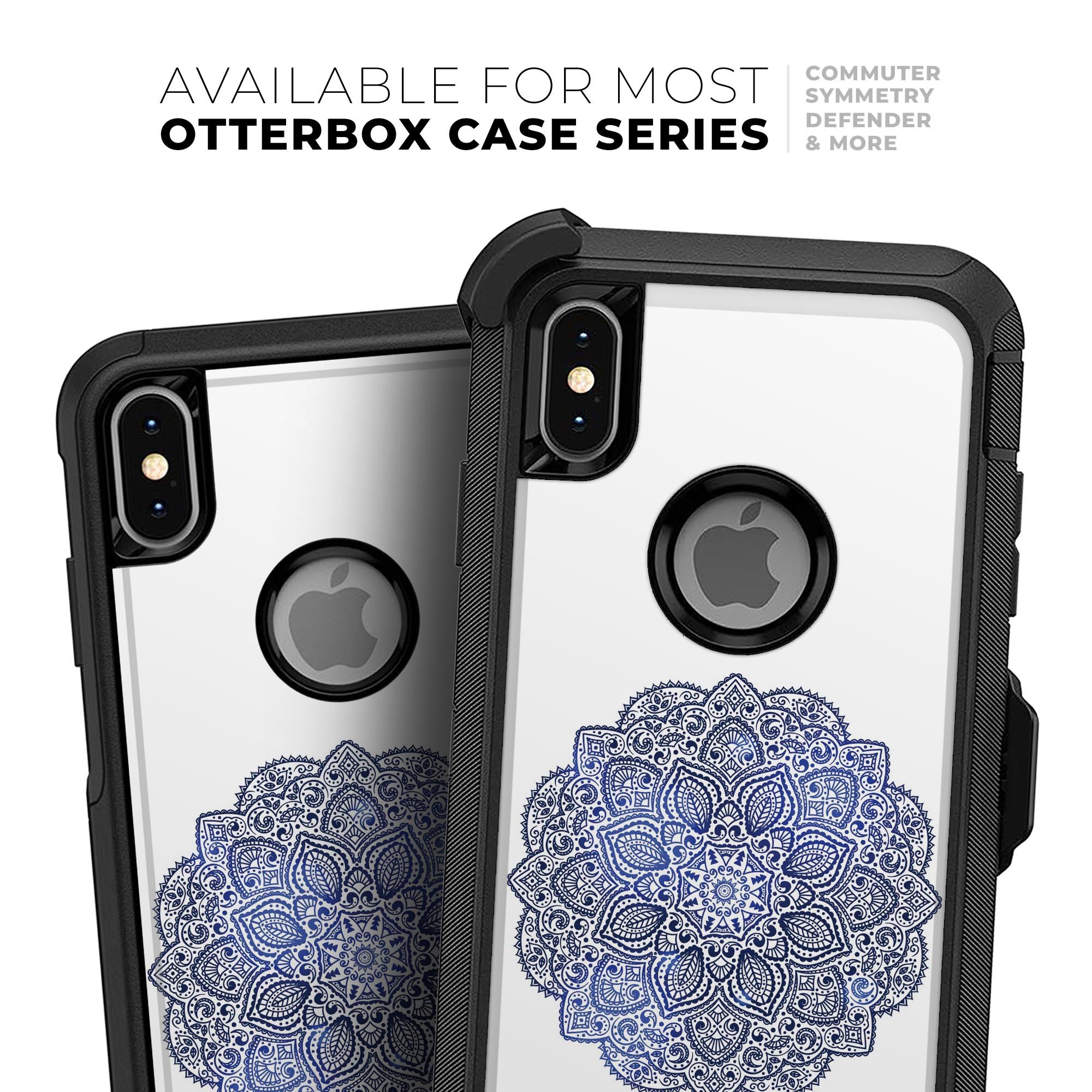 Dark Blue Indian Ornament Skin Kit for iPhone OtterBox cases, showcasing intricate design and premium quality.