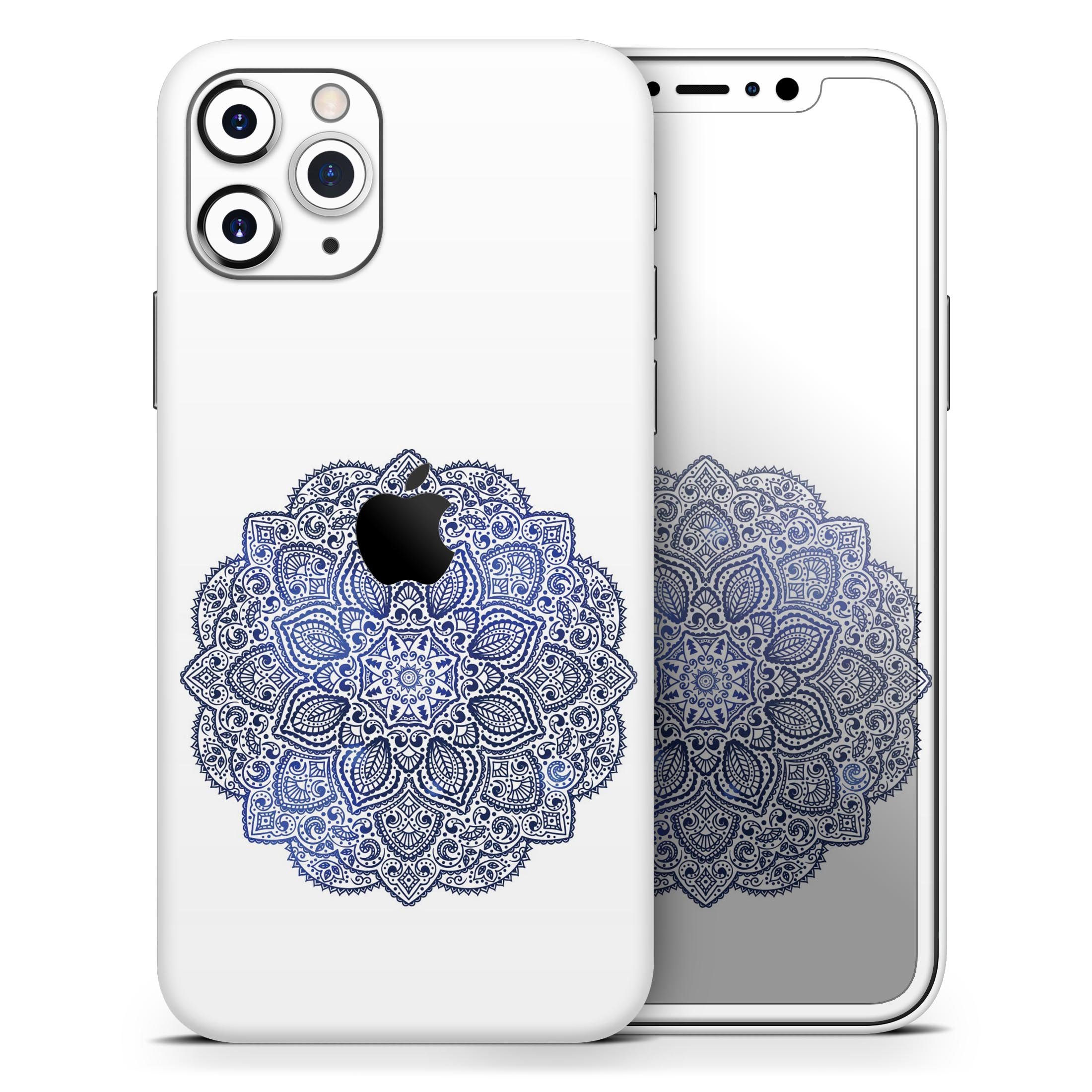 Dark Blue Indian Ornament Skin-Kit for Apple iPhone, showcasing intricate design and premium vinyl material.