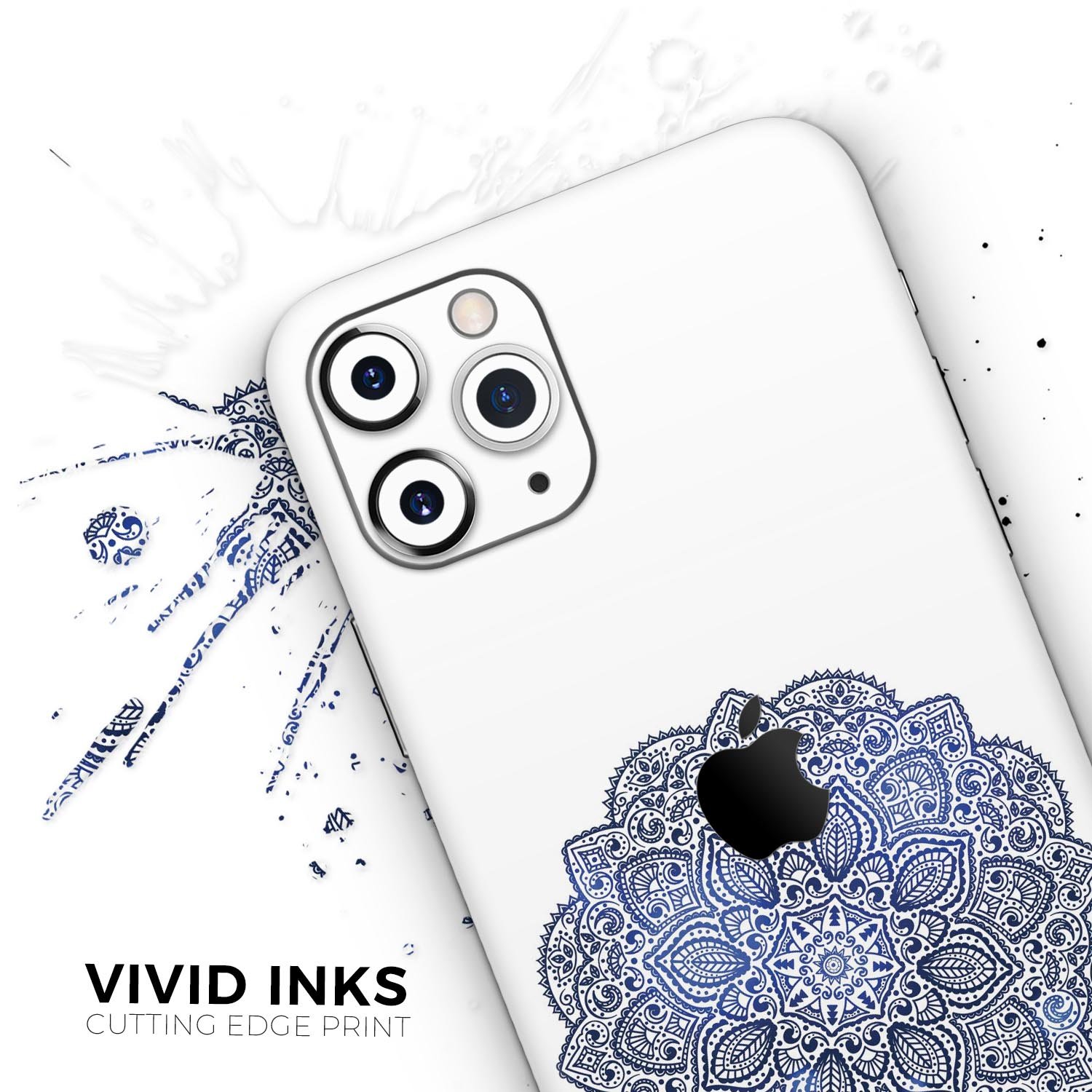 Dark Blue Indian Ornament Skin-Kit for Apple iPhone, showcasing intricate design and premium vinyl material.