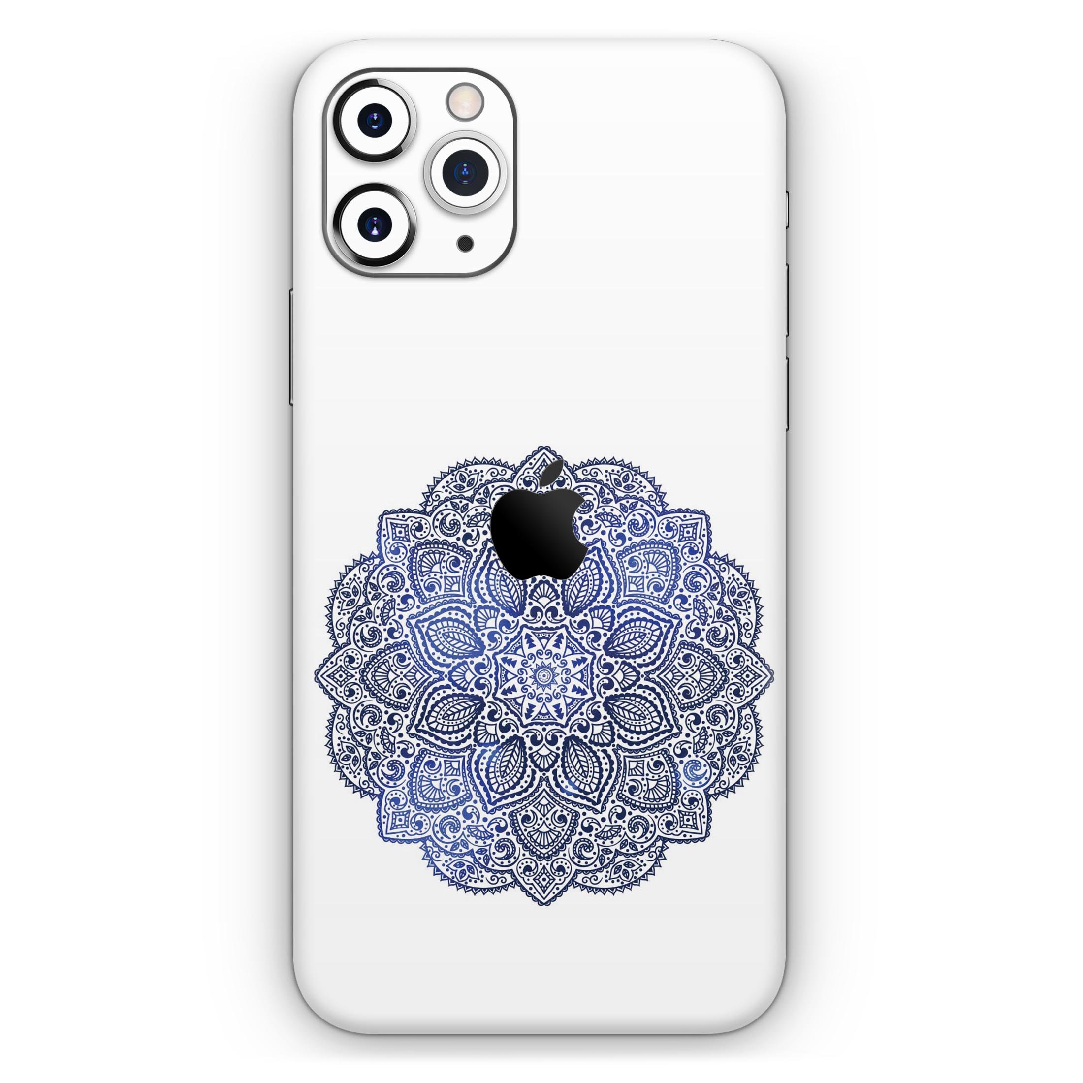 Dark Blue Indian Ornament Skin-Kit for Apple iPhone, showcasing intricate design and premium vinyl material.