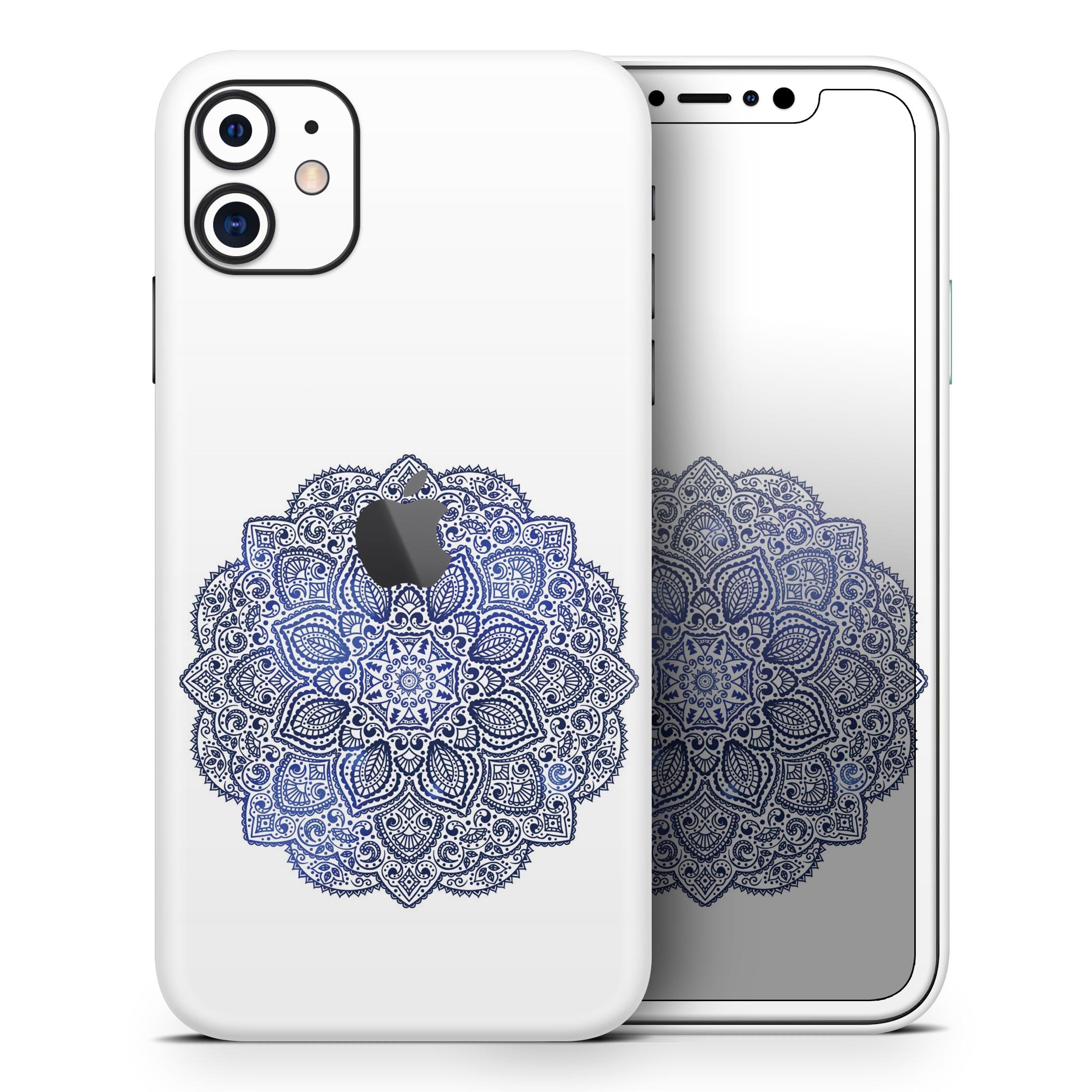 Dark Blue Indian Ornament Skin-Kit for Apple iPhone, showcasing intricate design and premium vinyl material.