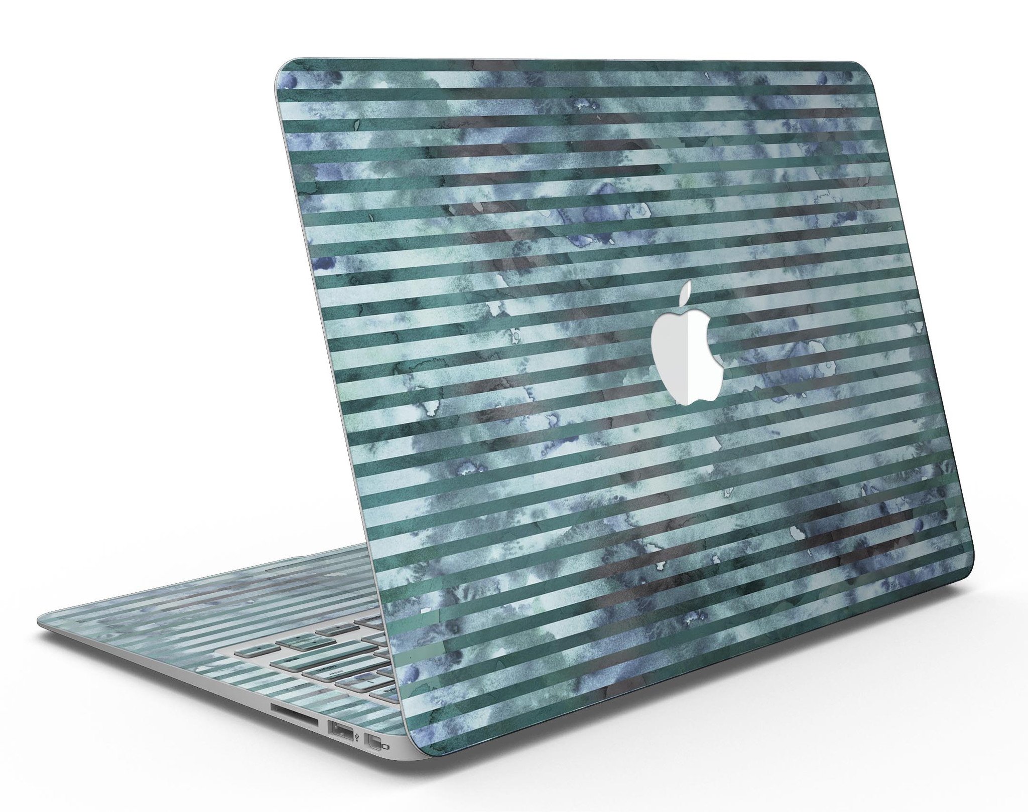 Dark blue watercolor stripes skin for MacBook Air, showcasing a stylish design that protects the device from scratches.