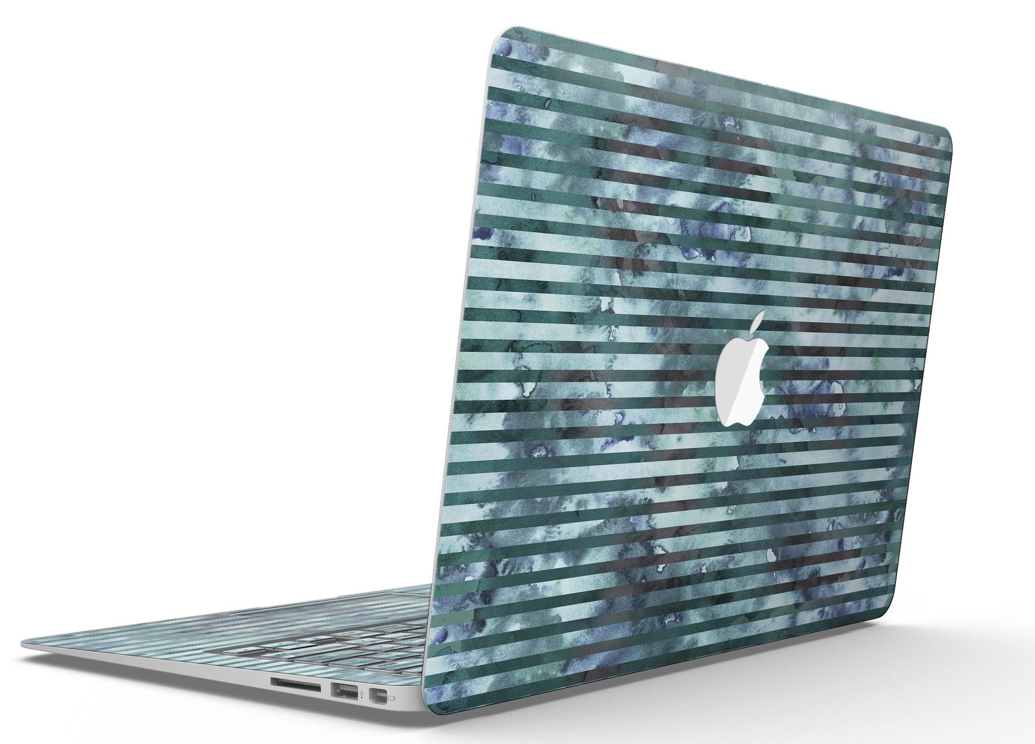 Dark blue watercolor stripes skin for MacBook Air, showcasing a stylish design that protects the device from scratches.