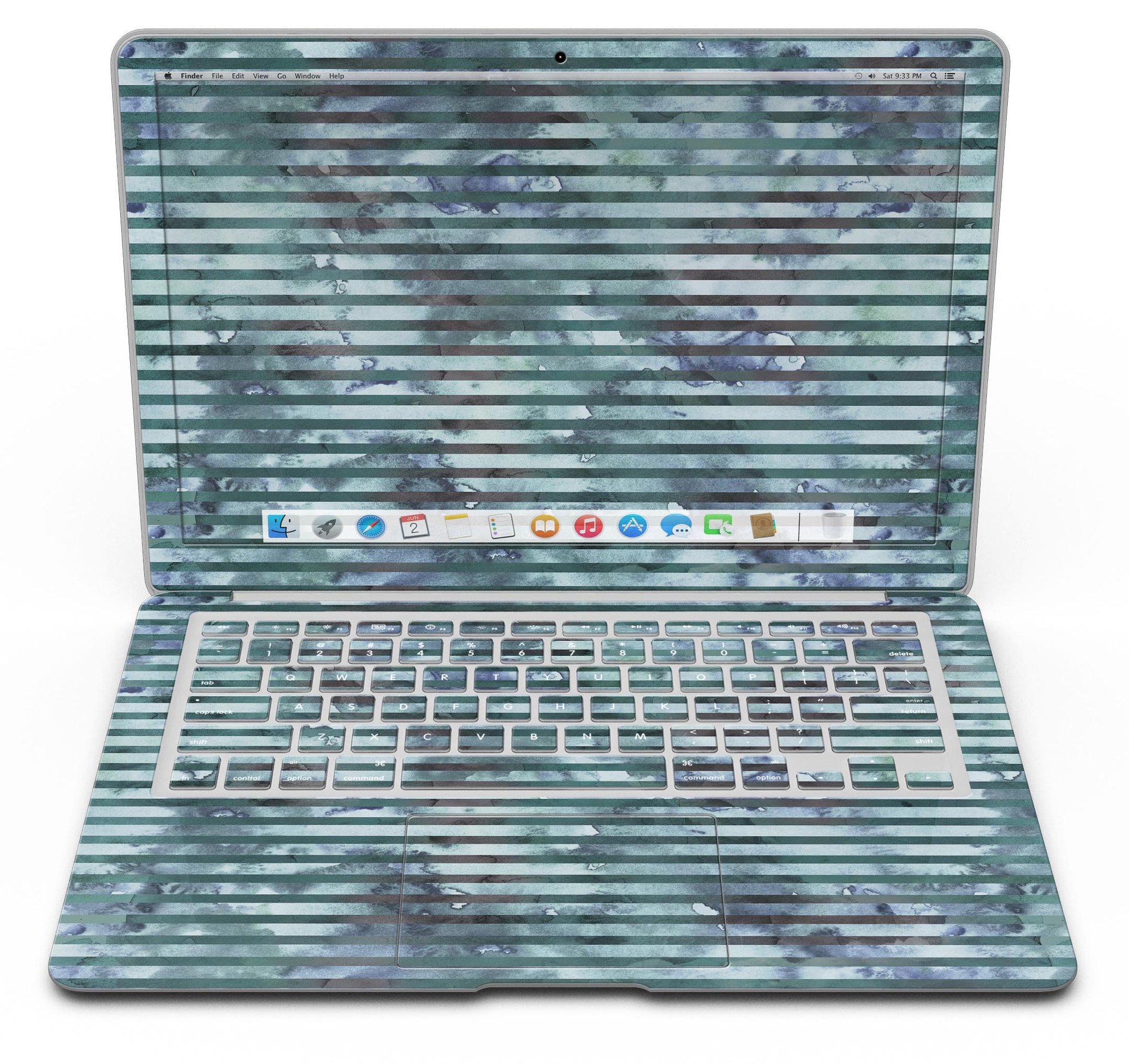 Dark blue watercolor stripes skin for MacBook Air, showcasing a stylish design that protects the device from scratches.