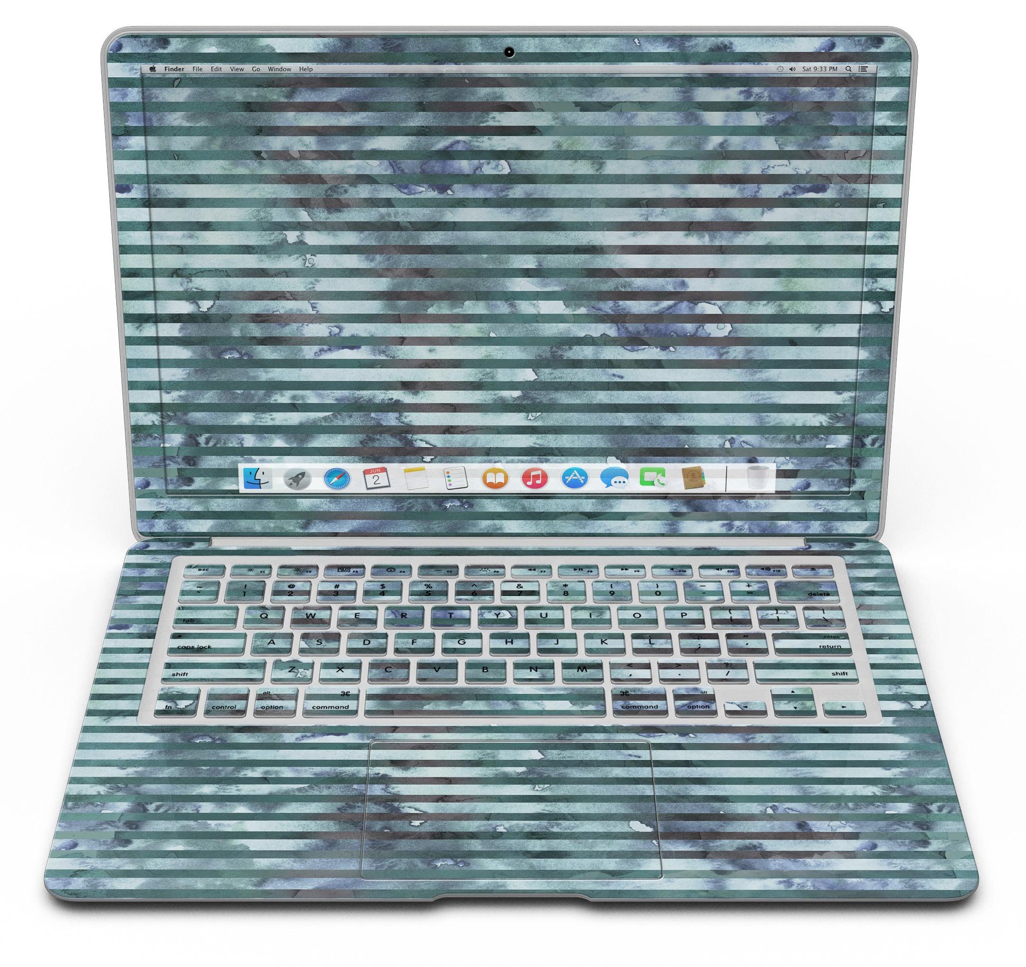 Dark blue watercolor stripes skin for MacBook Air, showcasing a stylish design that protects the device from scratches.