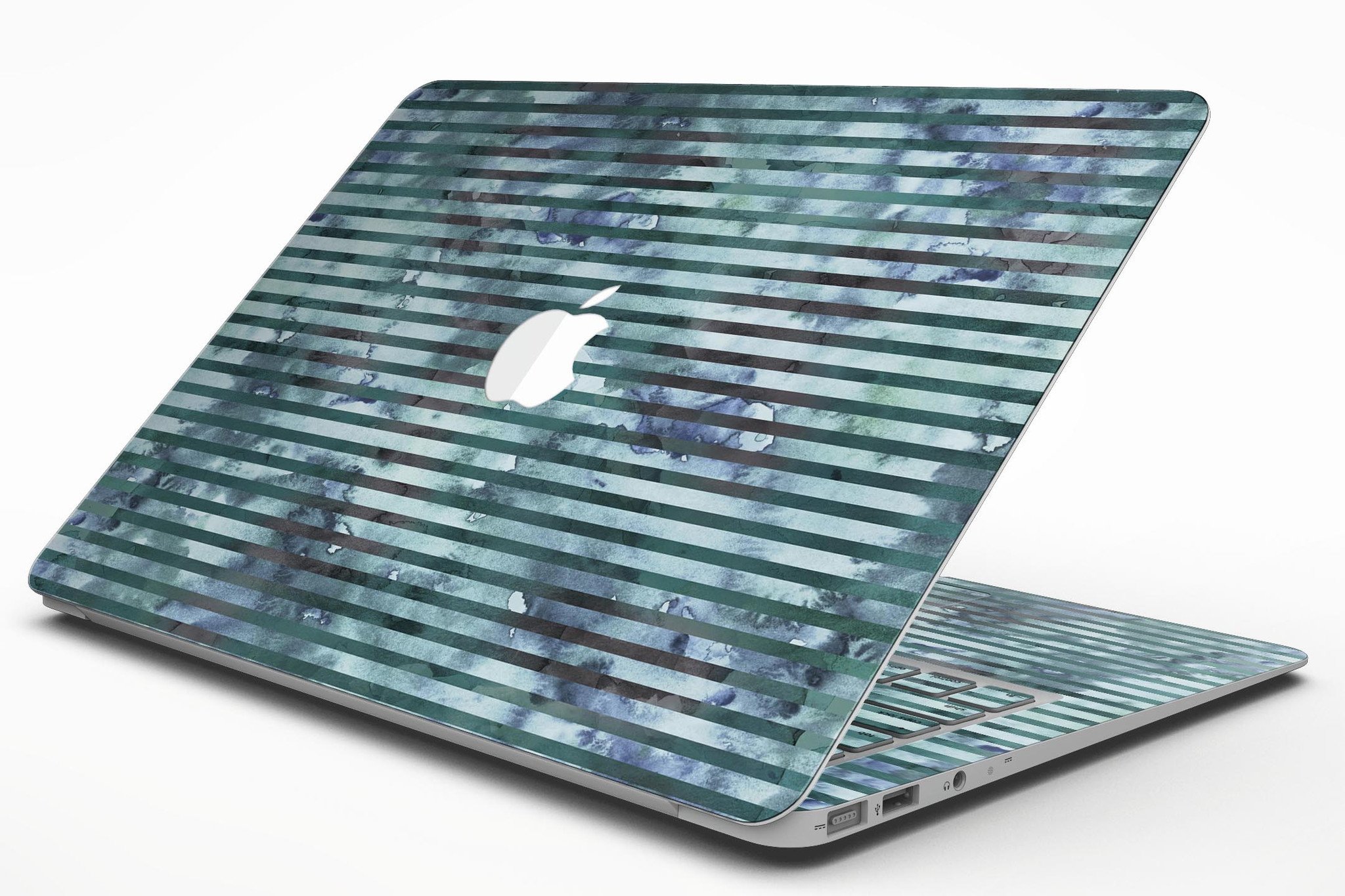 Dark blue watercolor stripes skin for MacBook Air, showcasing a stylish design that protects the device from scratches.