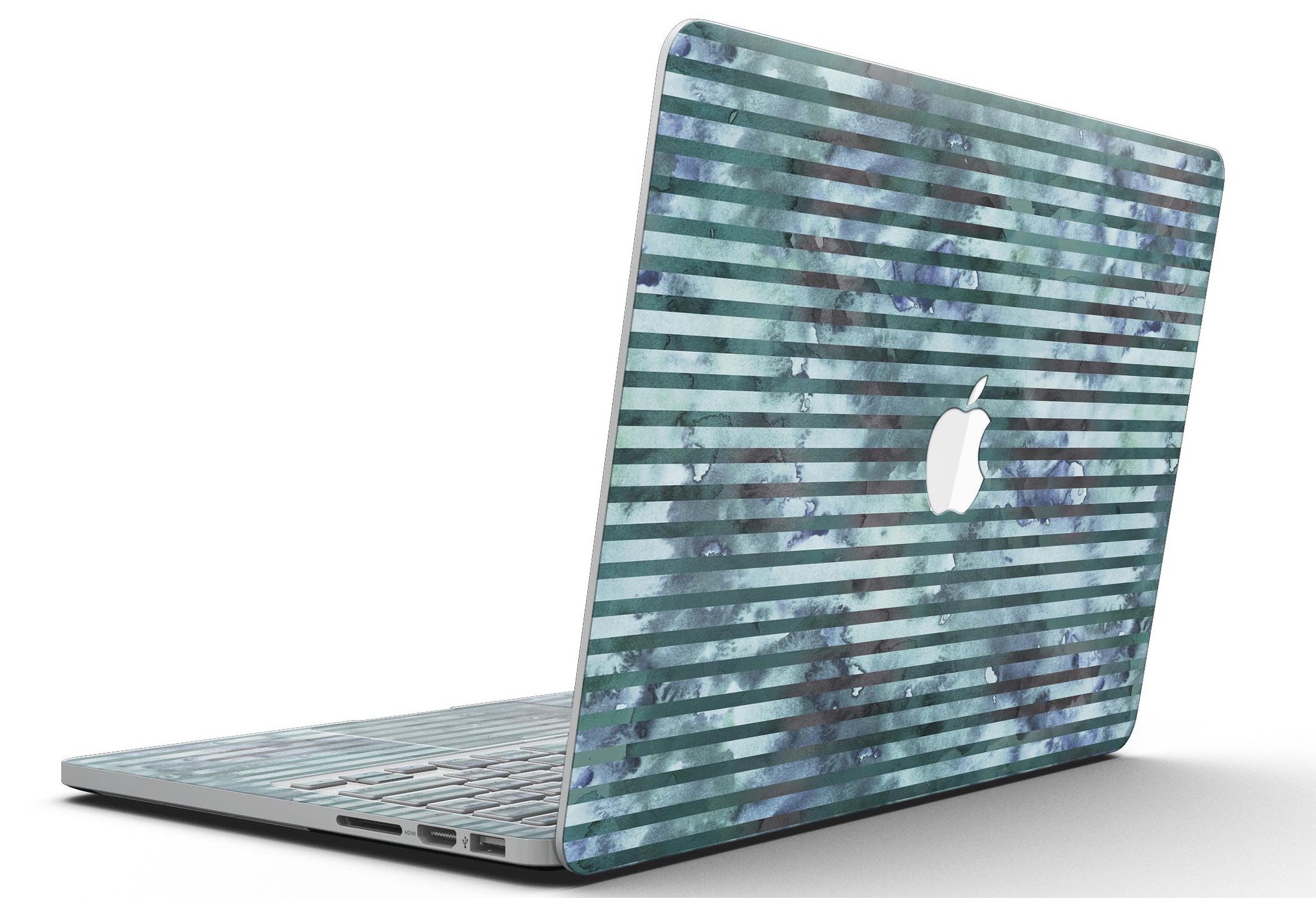 Dark blue watercolor stripes skin for MacBook Pro with Retina Display, showcasing a stylish design that protects the device.