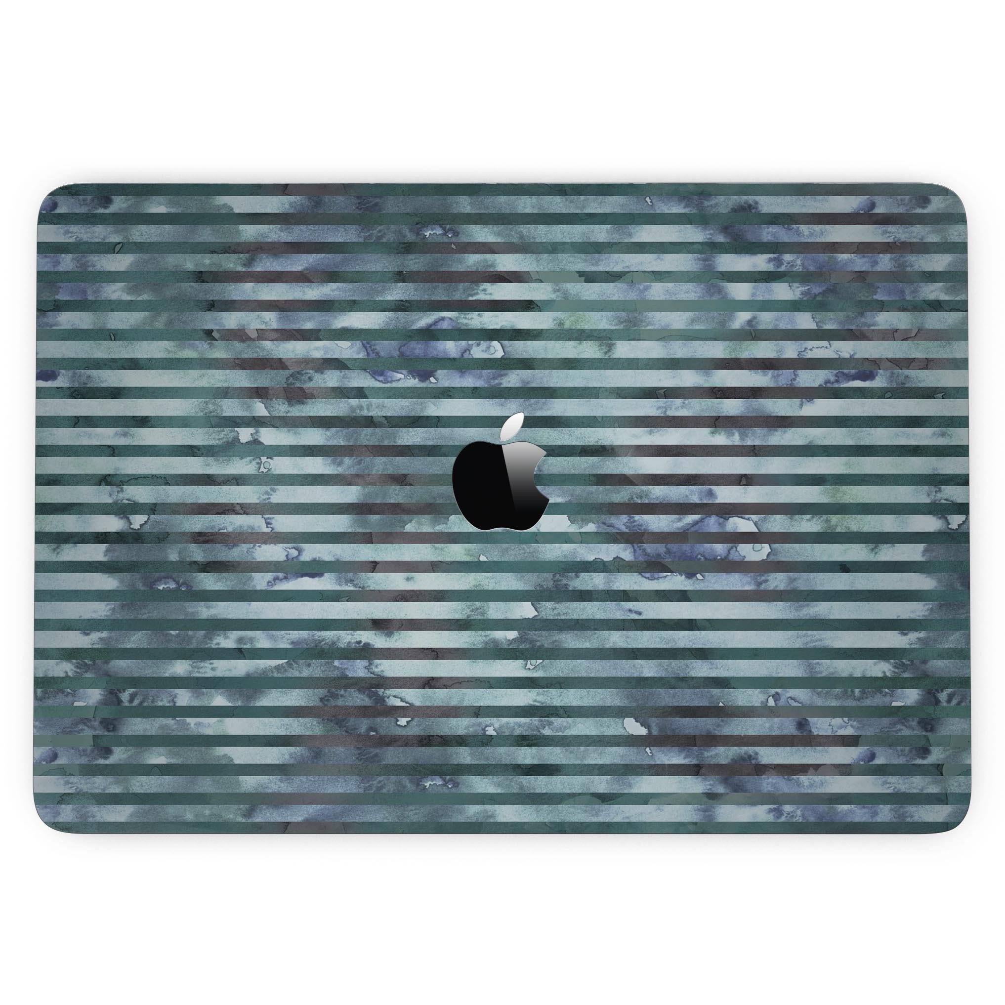 Dark Blue Watercolor Stripes skin kit for MacBook Pro with Touch Bar, showcasing vibrant colors and a sleek design.