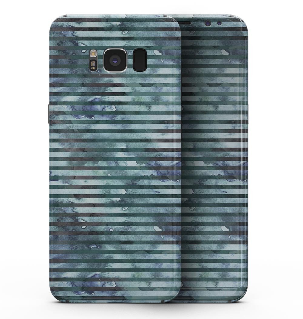 Dark blue watercolor stripes full-body skin kit for Samsung Galaxy S8, showcasing vibrant colors and precise cutouts.