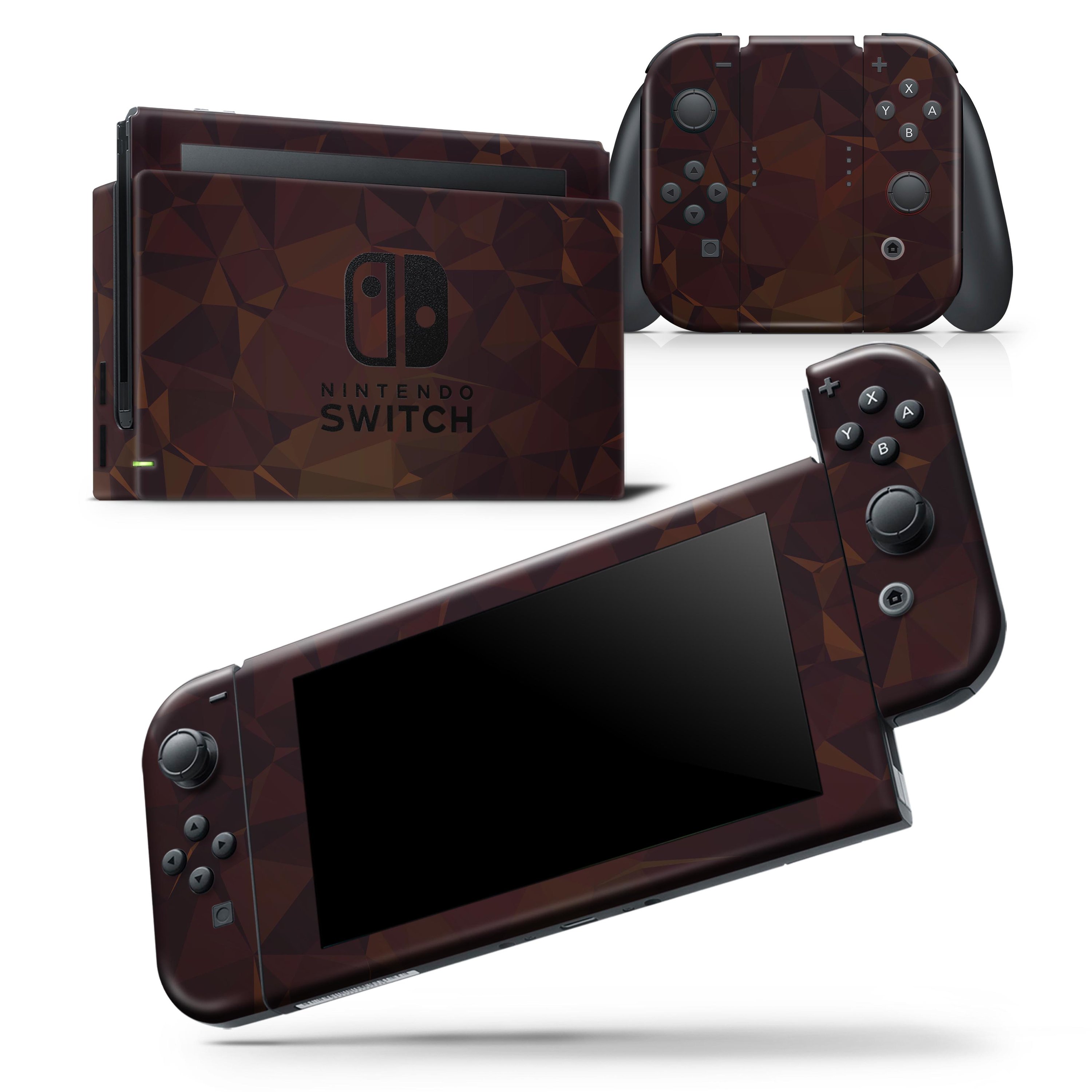 Dark Copper Abstract Geometric Shapes skin wrap decal for Nintendo Switch, showcasing a stylish design that fits snugly on the console and controllers.