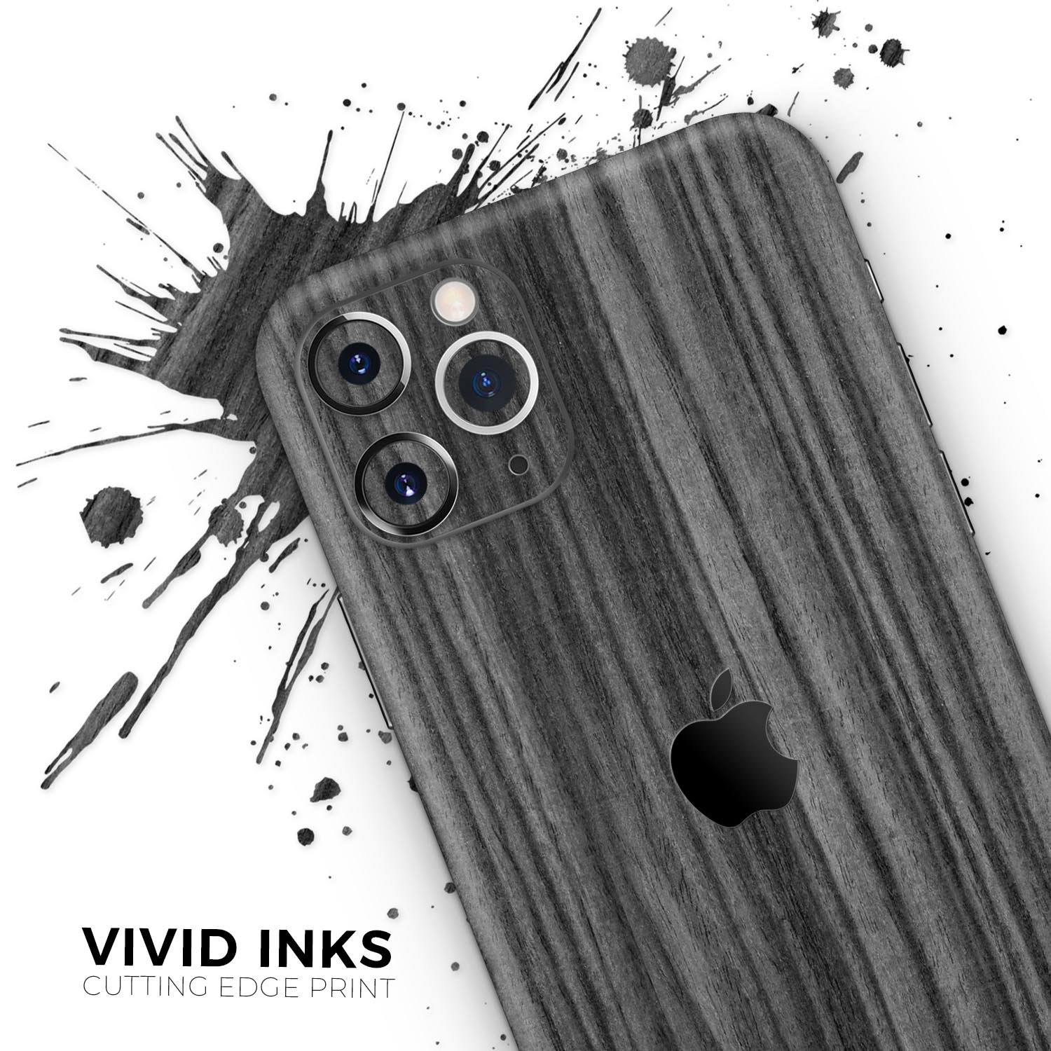 Dark Ebony Woodgrain Skin-Kit for Apple iPhone 13, showcasing a stylish woodgrain design with a premium finish.