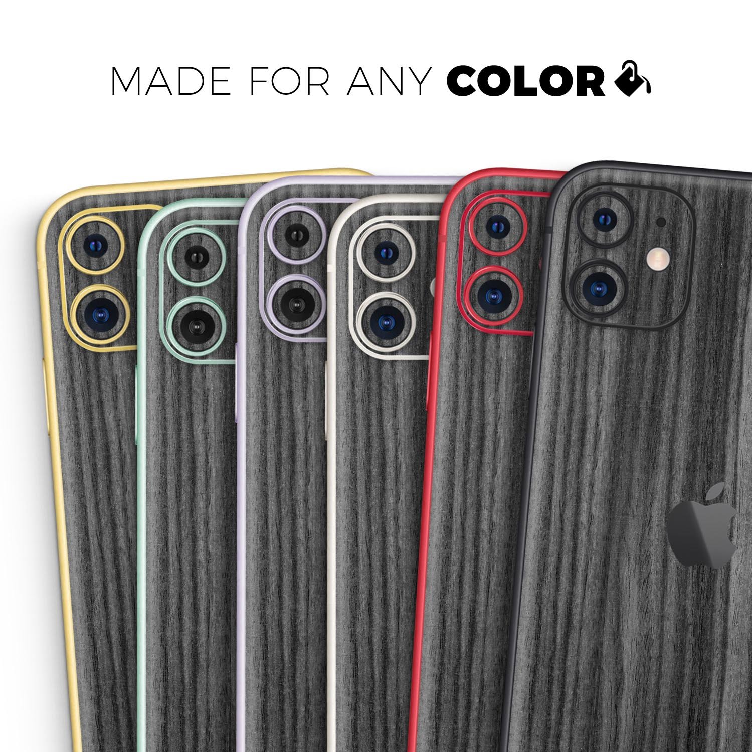 Dark Ebony Woodgrain Skin-Kit for Apple iPhone 13, showcasing a stylish woodgrain design with a premium finish.