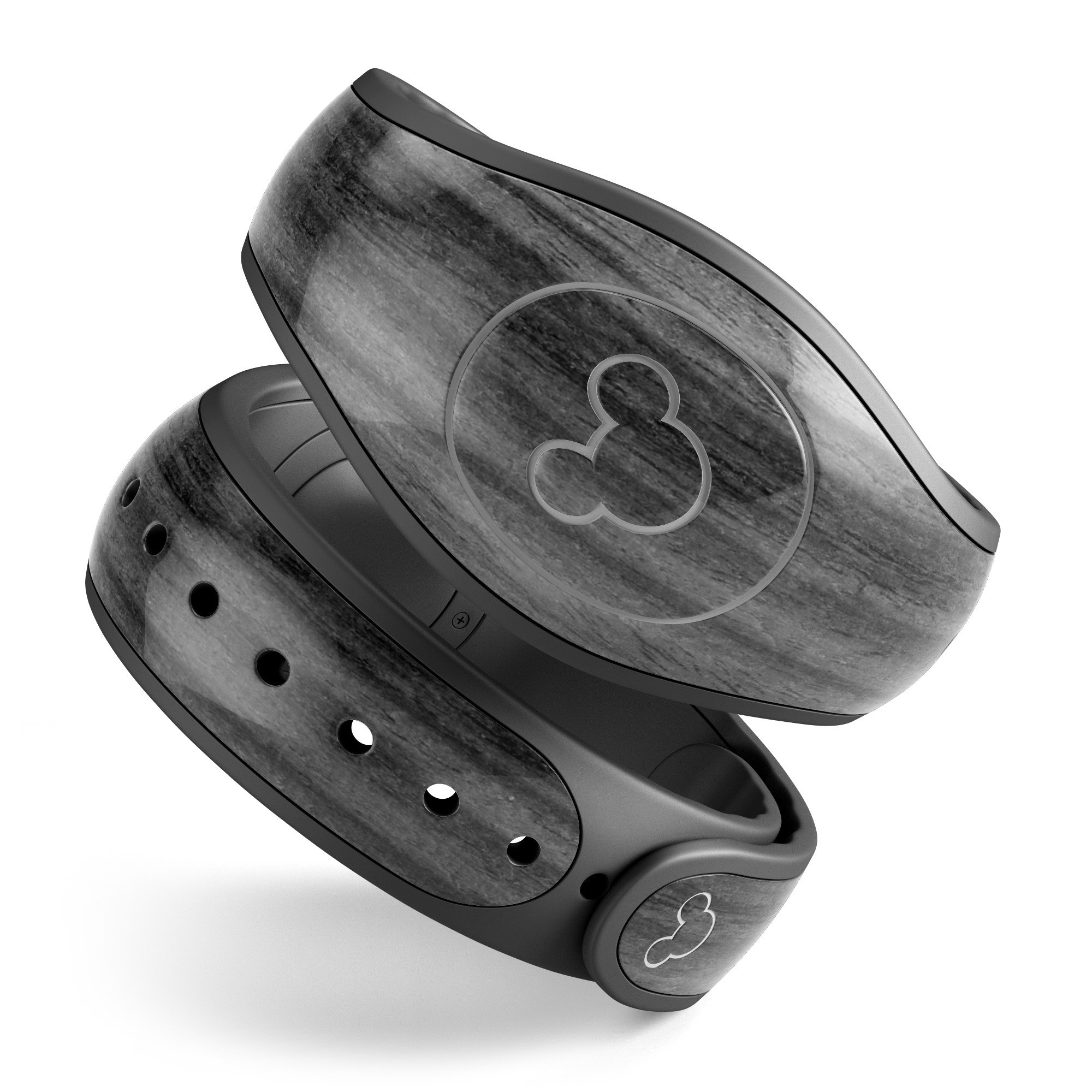 Dark Ebony Woodgrain decal skin wrap kit designed for Disney Magic Band, showcasing a stylish woodgrain finish.