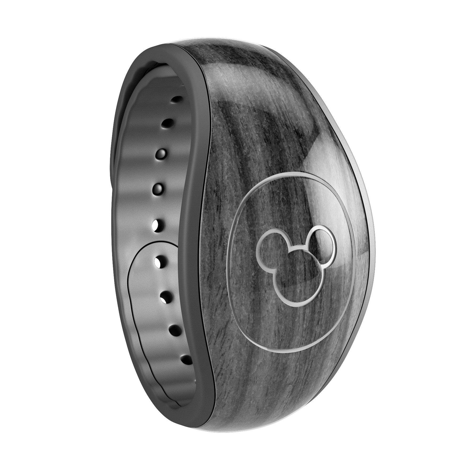 Dark Ebony Woodgrain decal skin wrap kit designed for Disney Magic Band, showcasing a stylish woodgrain finish.