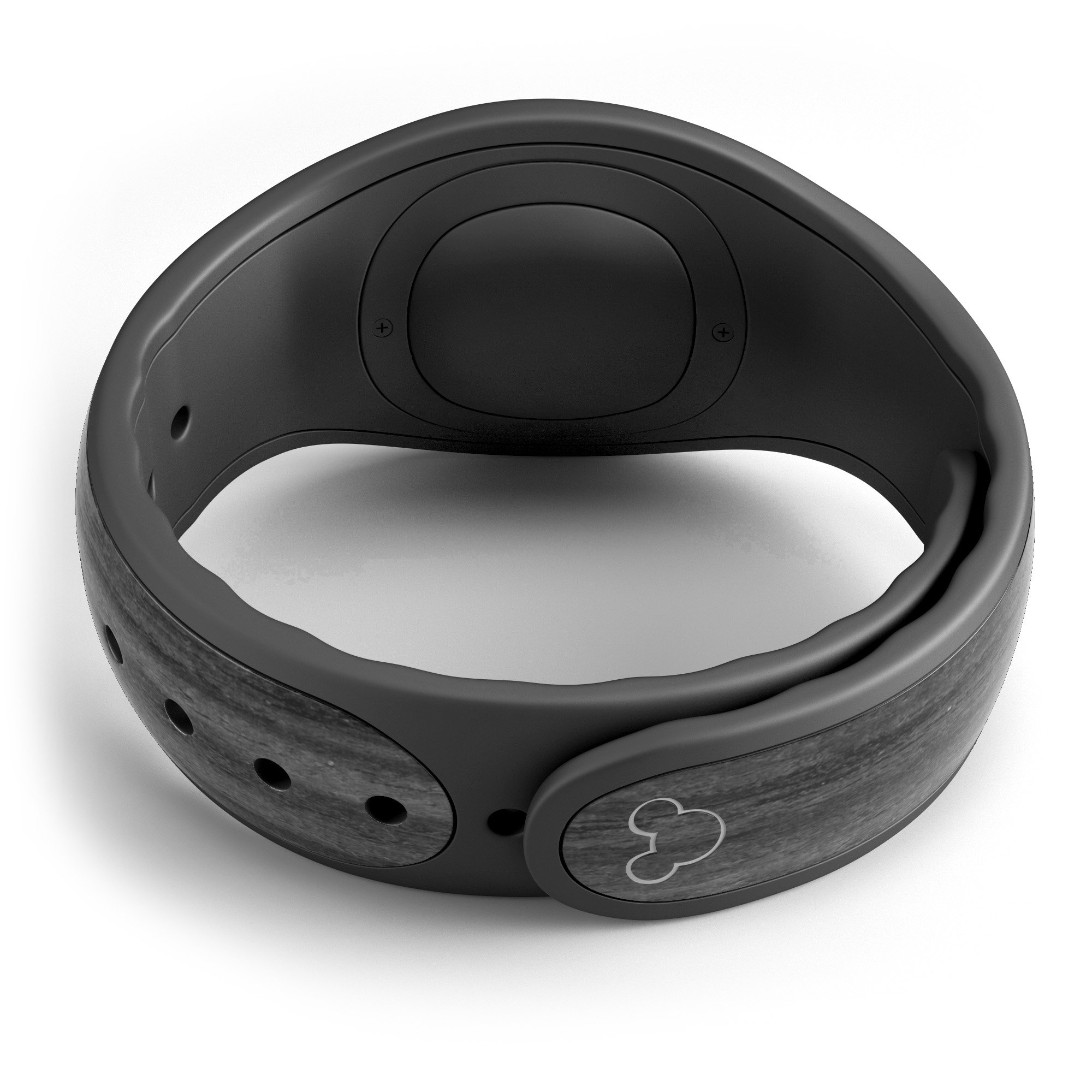 Dark Ebony Woodgrain decal skin wrap kit designed for Disney Magic Band, showcasing a stylish woodgrain finish.