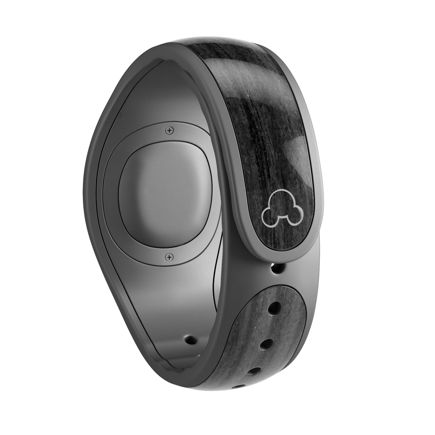 Dark Ebony Woodgrain decal skin wrap kit designed for Disney Magic Band, showcasing a stylish woodgrain finish.